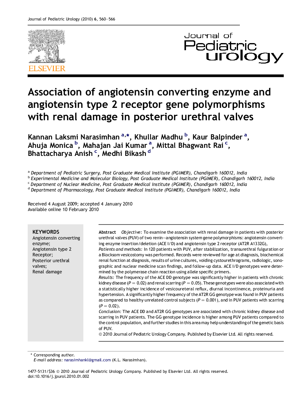 Association of angiotensin converting enzyme and angiotensin type 2 receptor gene polymorphisms with renal damage in posterior urethral valves