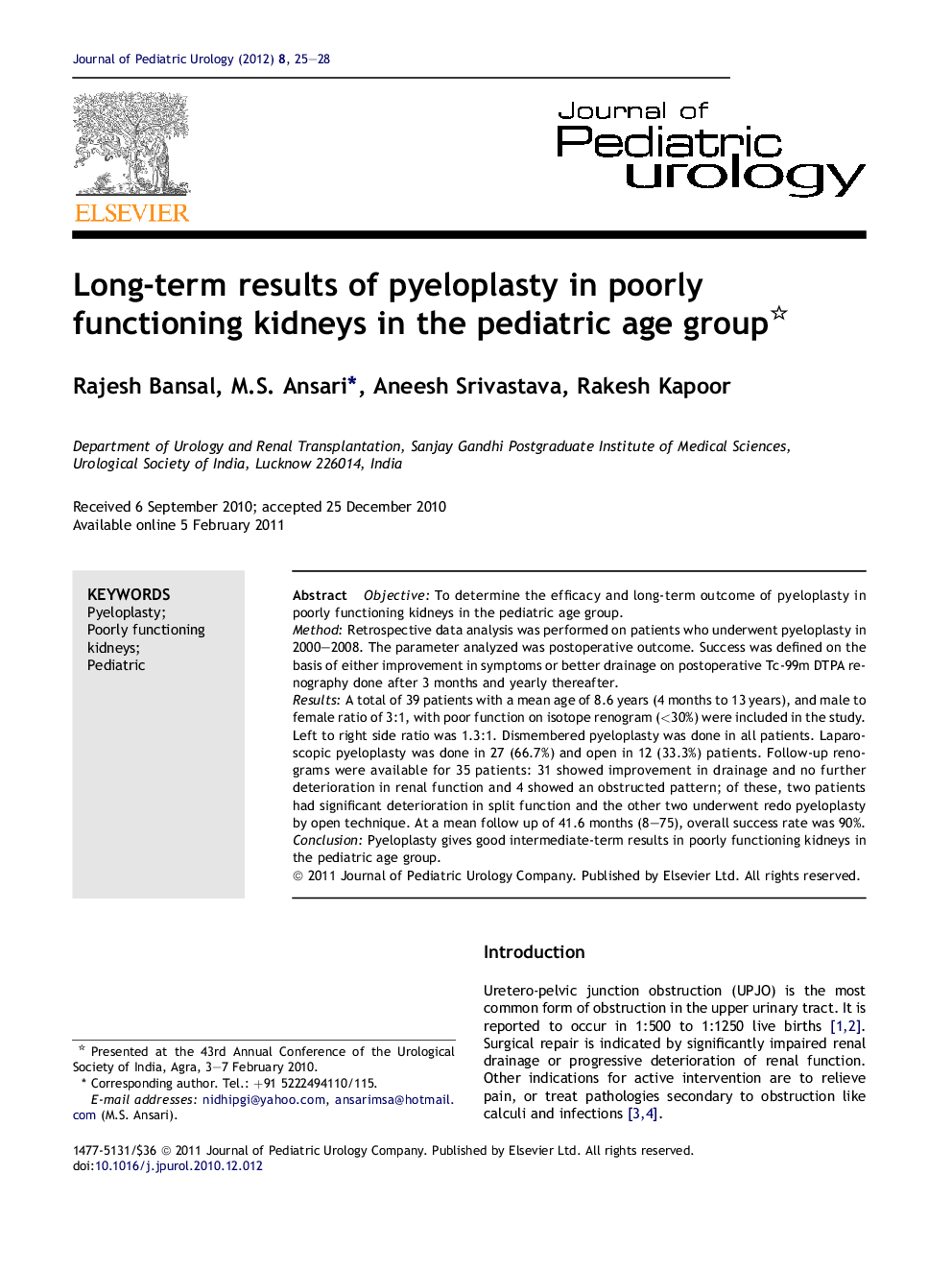 Long-term results of pyeloplasty in poorly functioning kidneys in the pediatric age group 