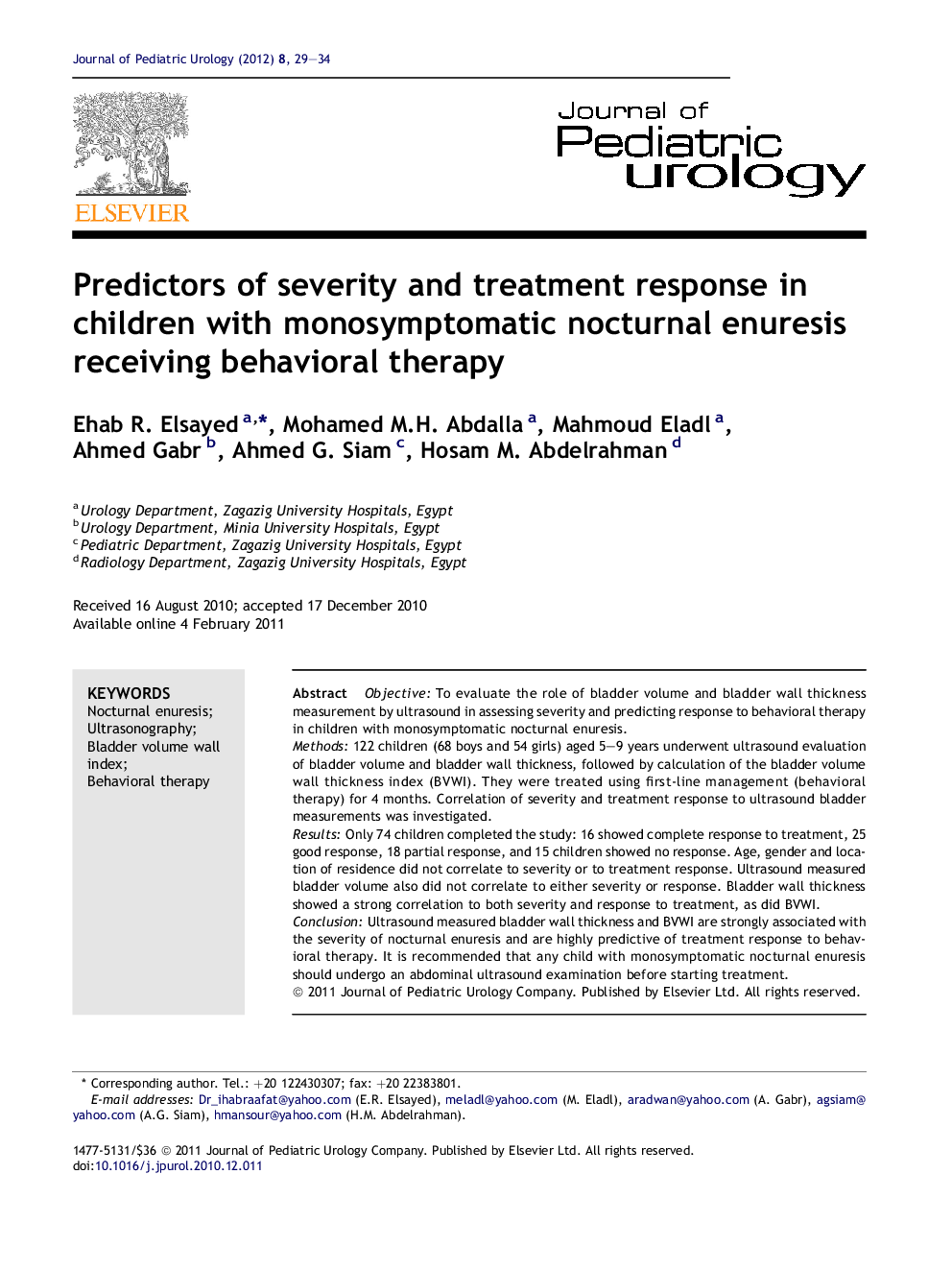 Predictors of severity and treatment response in children with monosymptomatic nocturnal enuresis receiving behavioral therapy