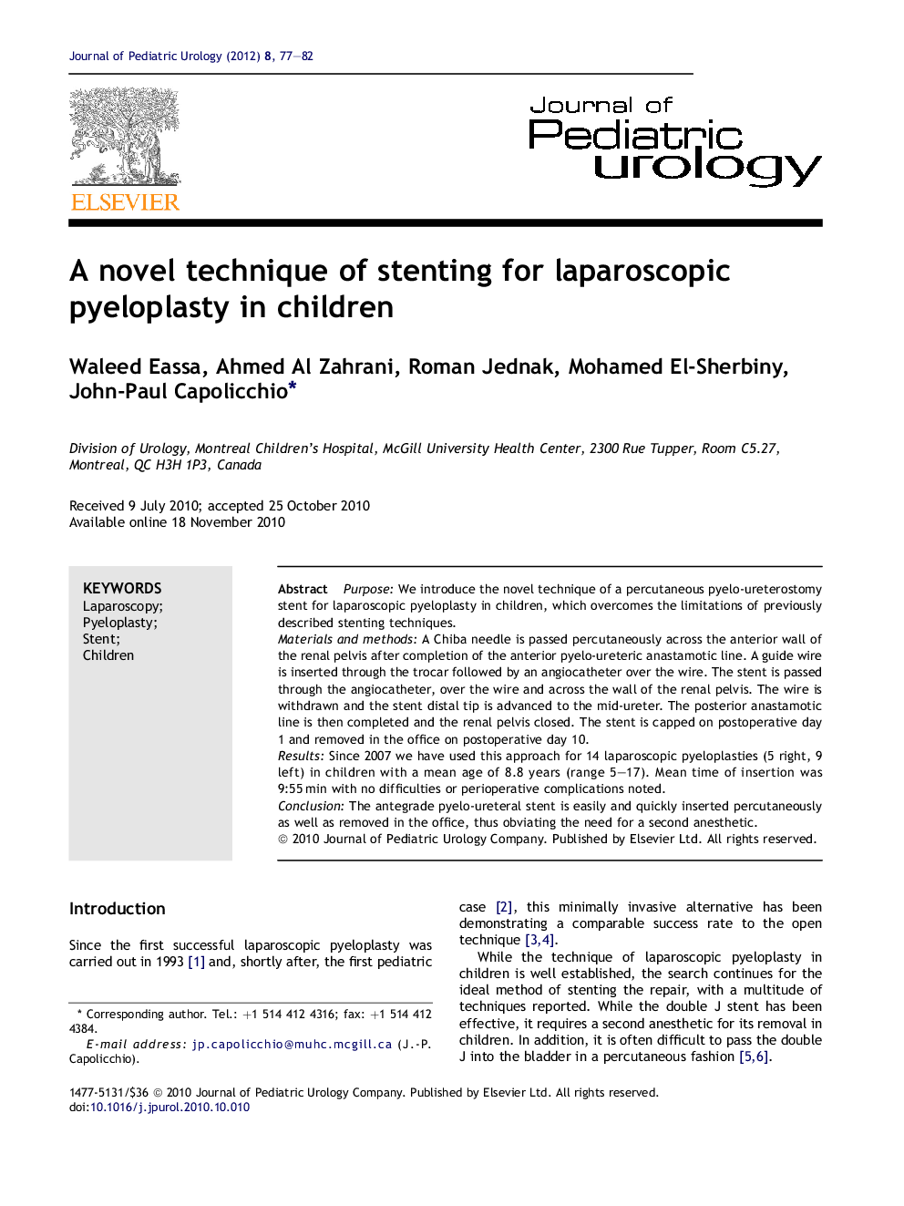 A novel technique of stenting for laparoscopic pyeloplasty in children