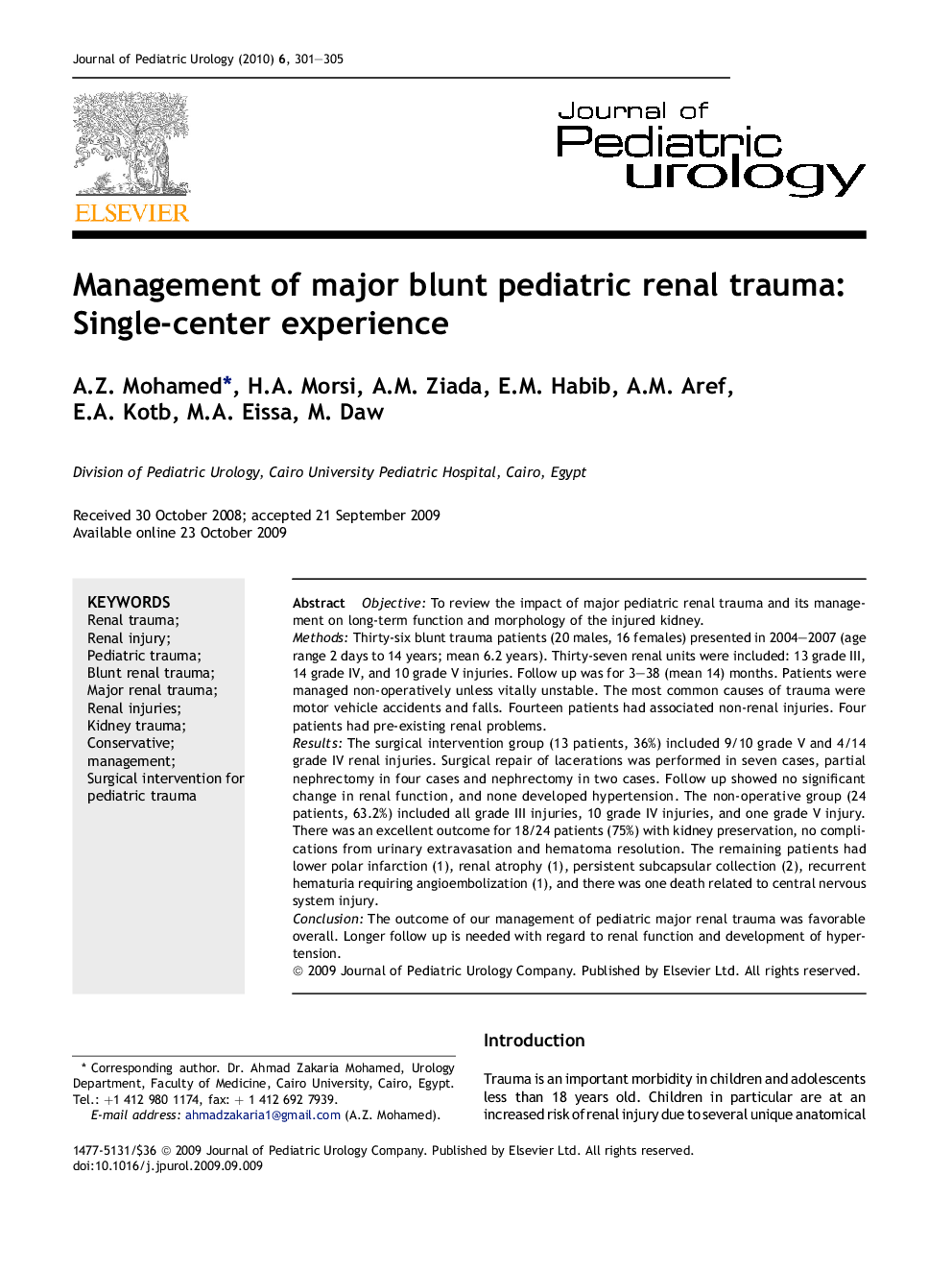 Management of major blunt pediatric renal trauma: Single-center experience