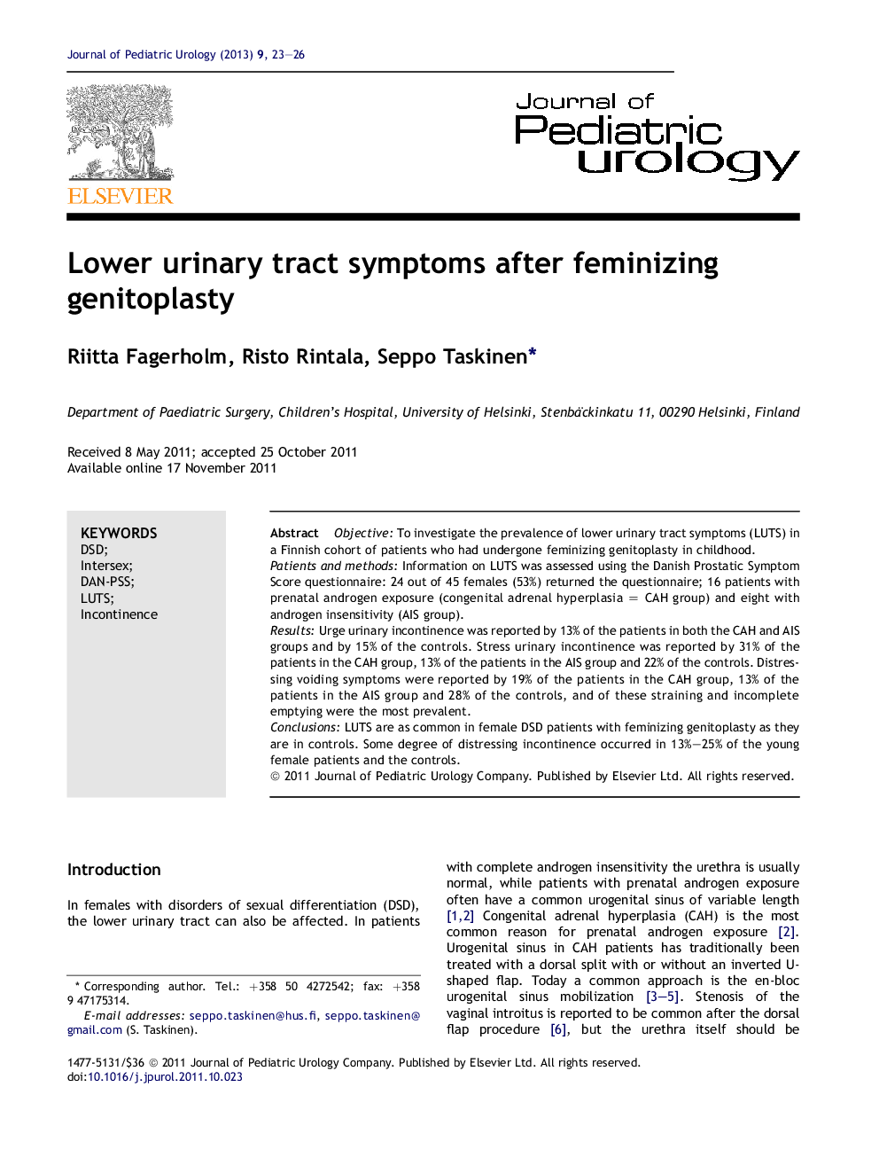 Lower urinary tract symptoms after feminizing genitoplasty