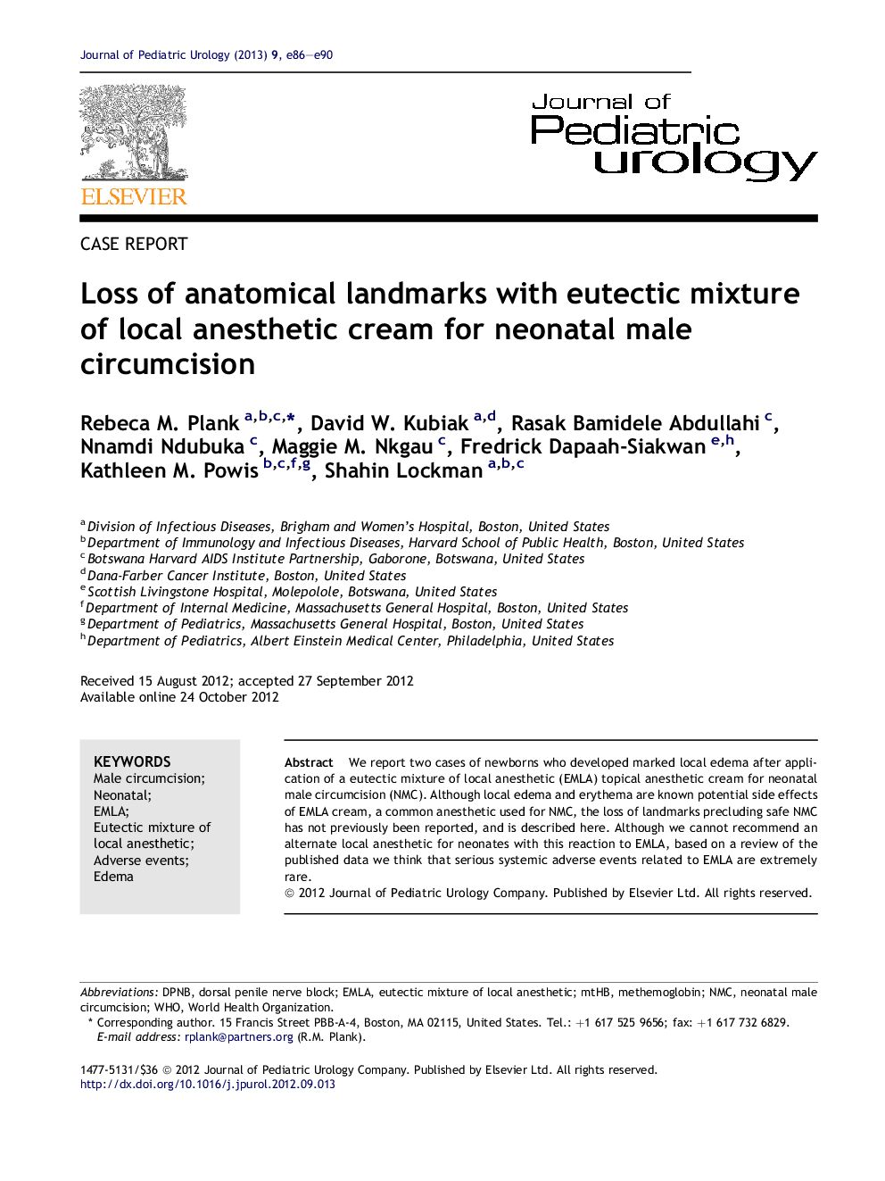 Loss of anatomical landmarks with eutectic mixture of local anesthetic cream for neonatal male circumcision