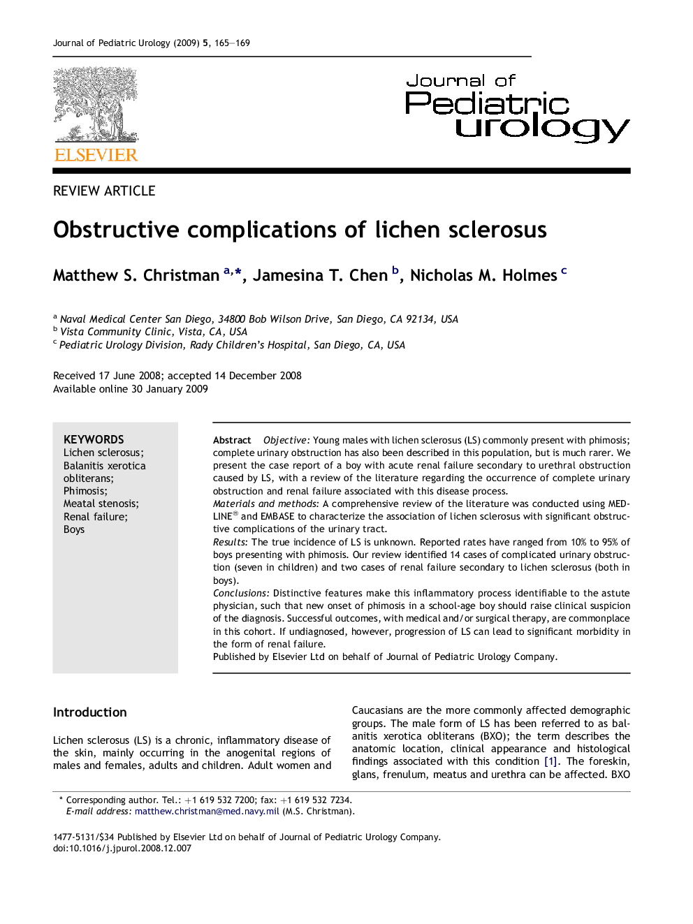 Obstructive complications of lichen sclerosus