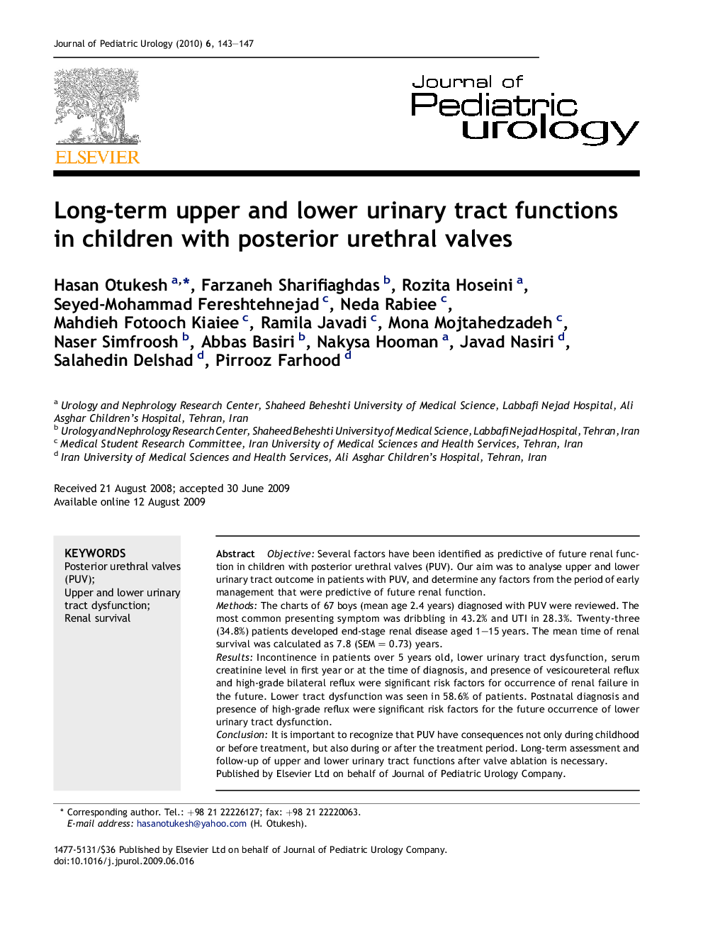 Long-term upper and lower urinary tract functions in children with posterior urethral valves