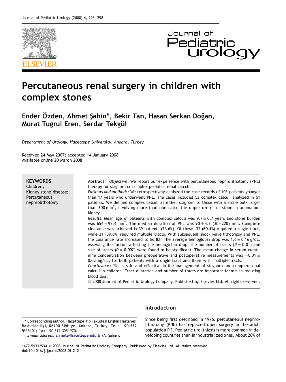 Percutaneous renal surgery in children with complex stones