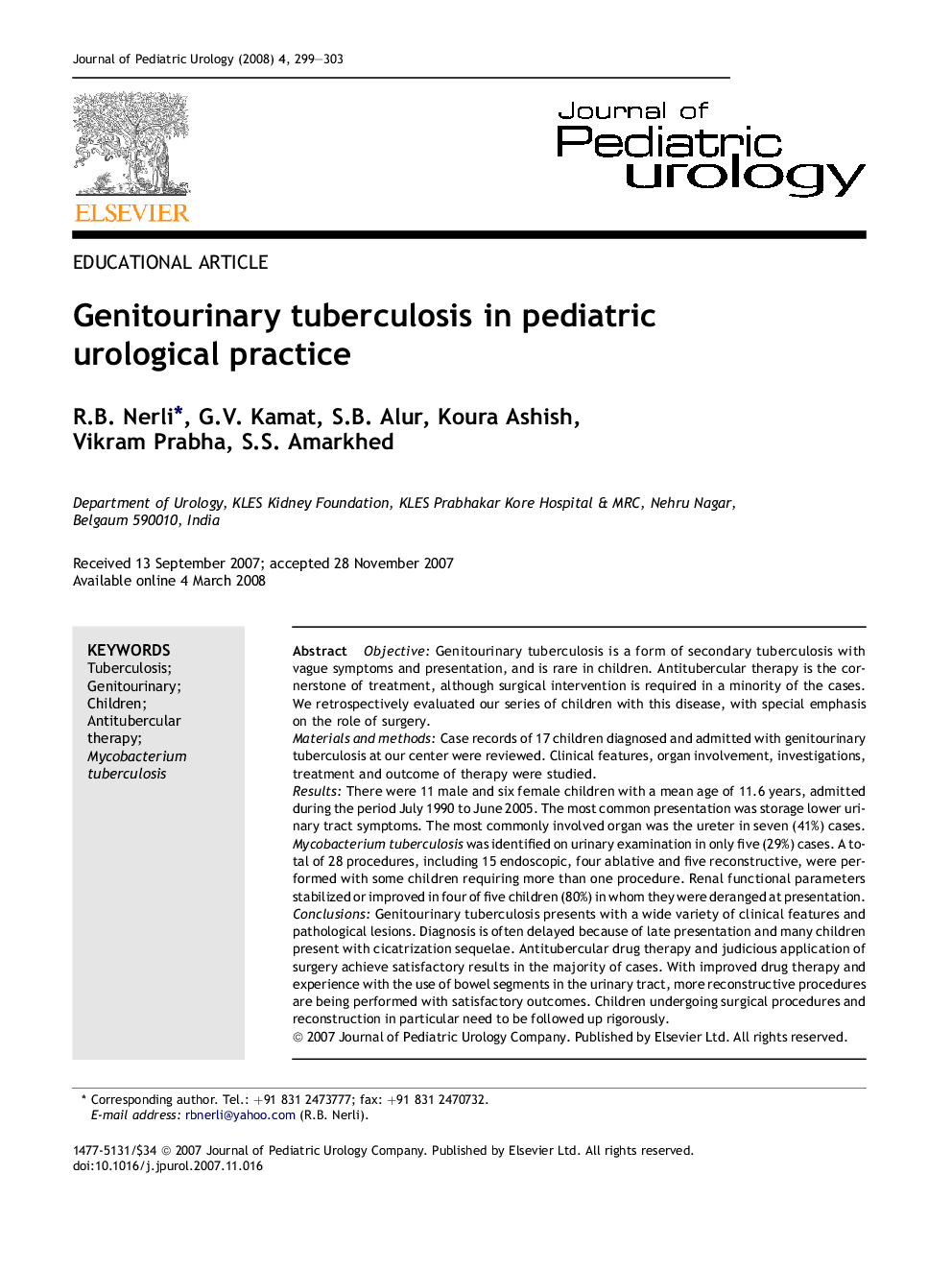 Genitourinary tuberculosis in pediatric urological practice