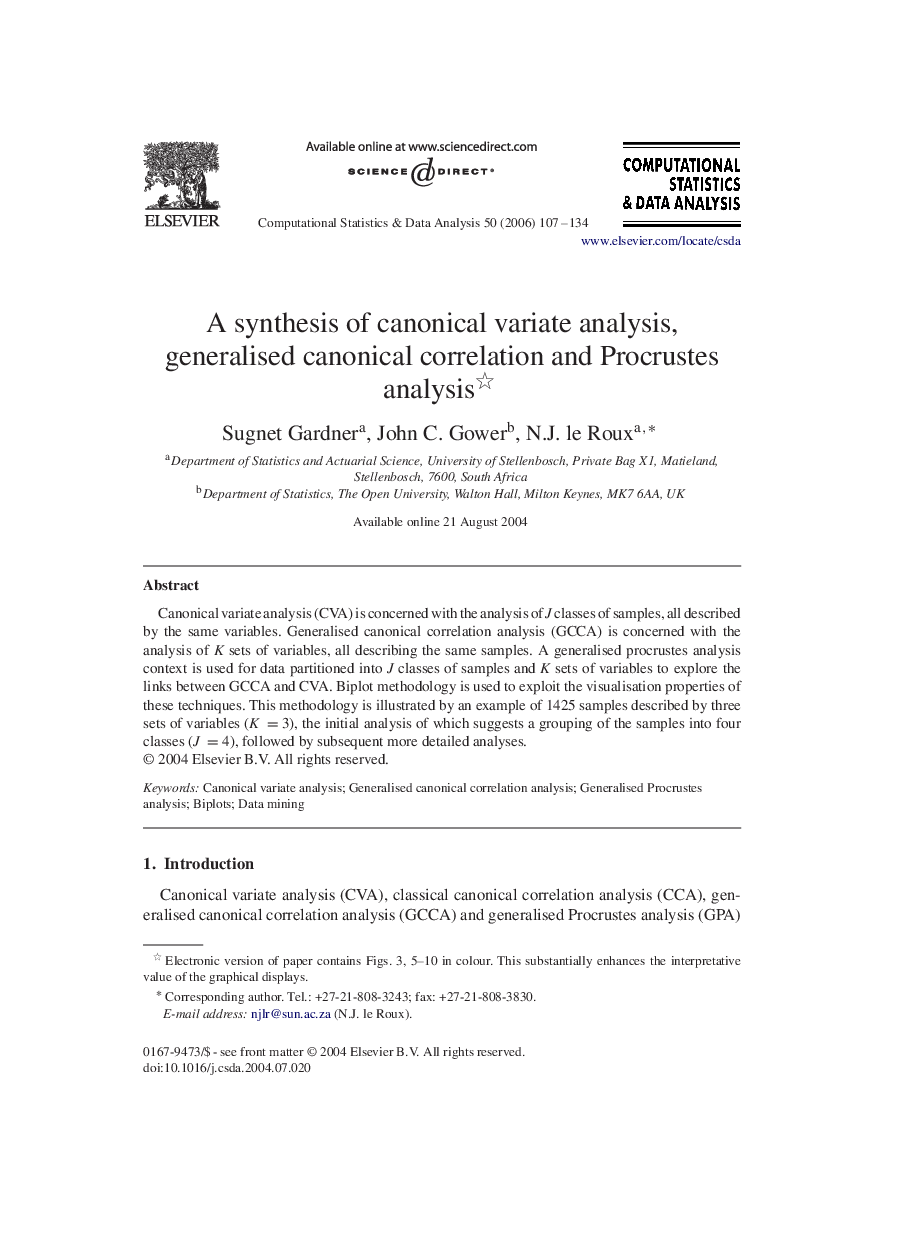 A synthesis of canonical variate analysis, generalised canonical correlation and Procrustes analysis 