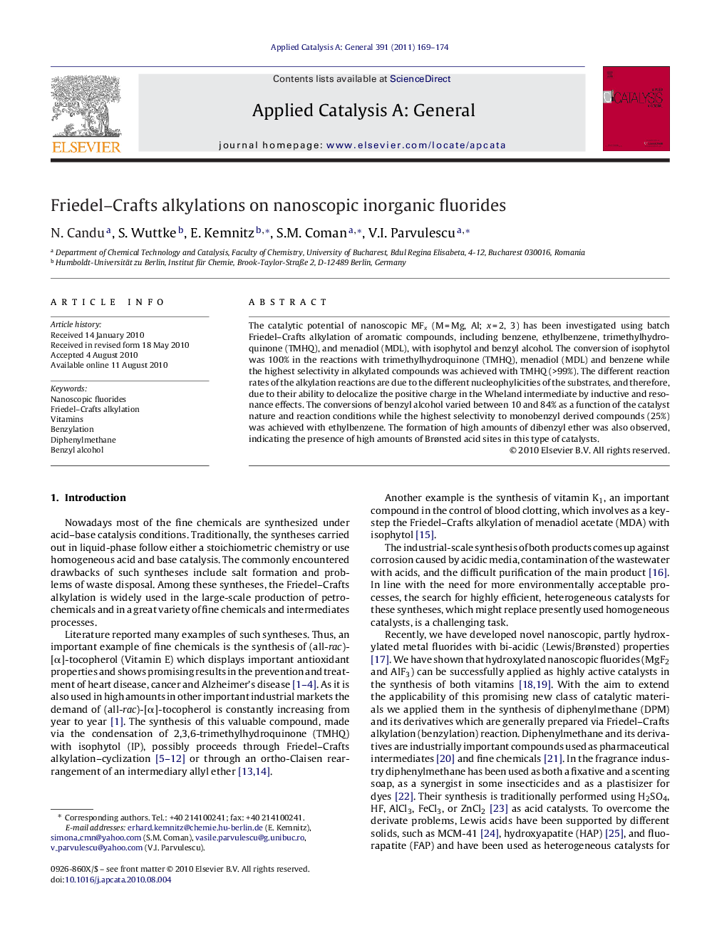 Friedel–Crafts alkylations on nanoscopic inorganic fluorides