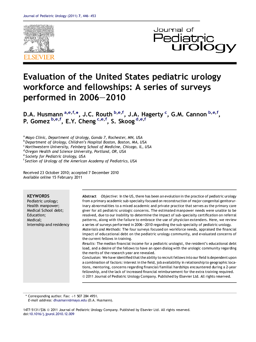 Evaluation of the United States pediatric urology workforce and fellowships: A series of surveys performed in 2006–2010