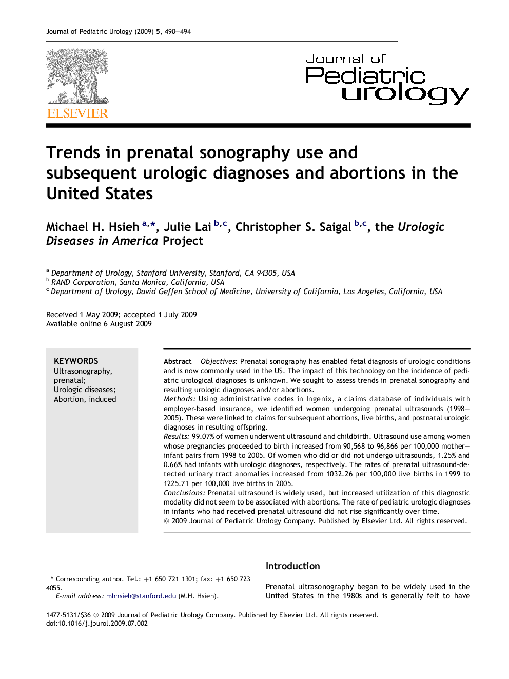 Trends in prenatal sonography use and subsequent urologic diagnoses and abortions in the United States