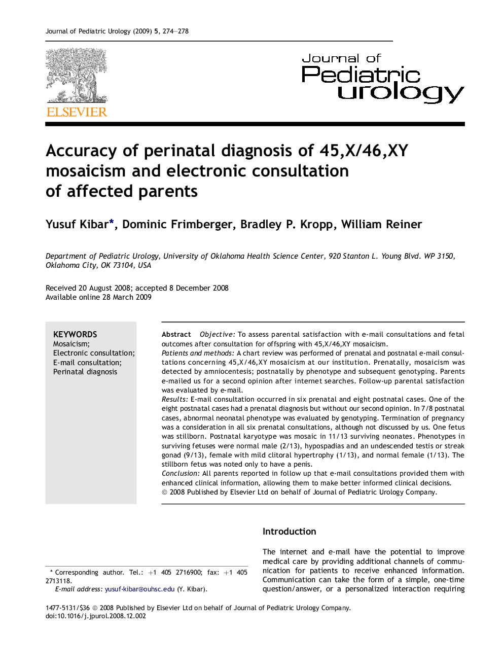 Accuracy of perinatal diagnosis of 45,X/46,XY mosaicism and electronic consultation of affected parents