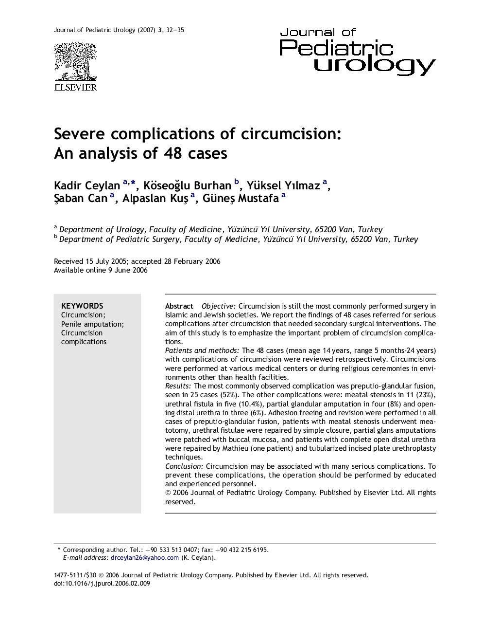 Severe complications of circumcision: An analysis of 48 cases