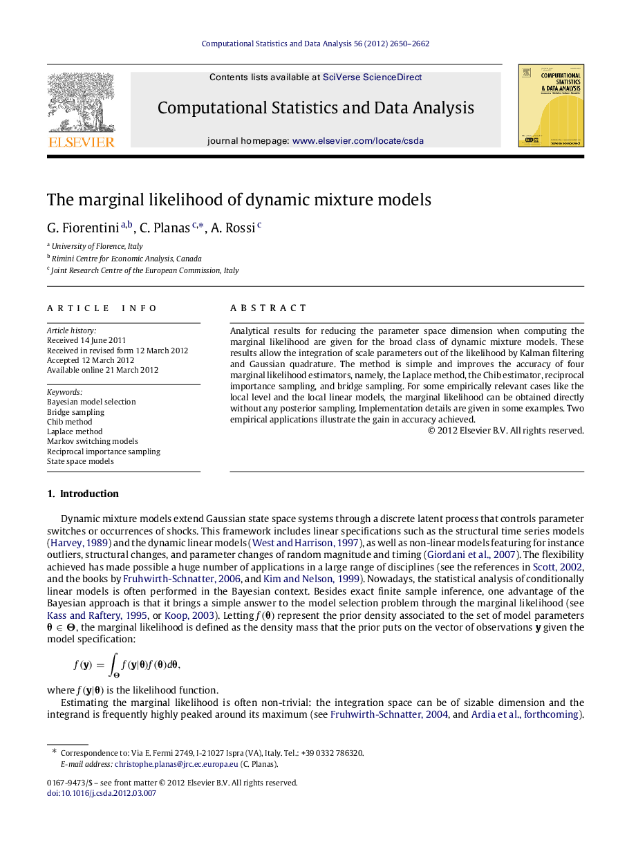 The marginal likelihood of dynamic mixture models