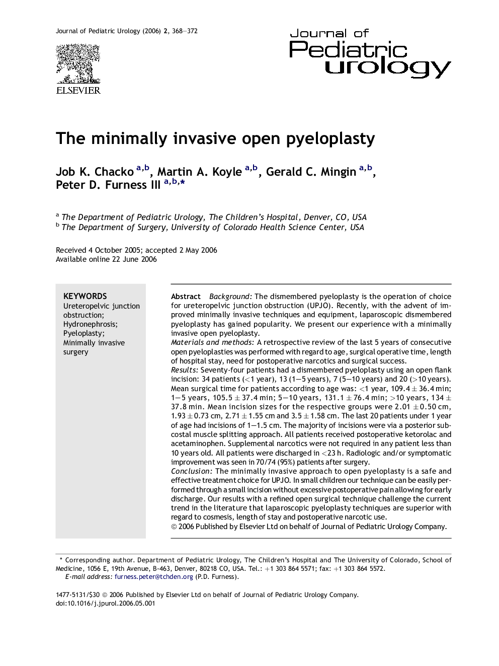 The minimally invasive open pyeloplasty