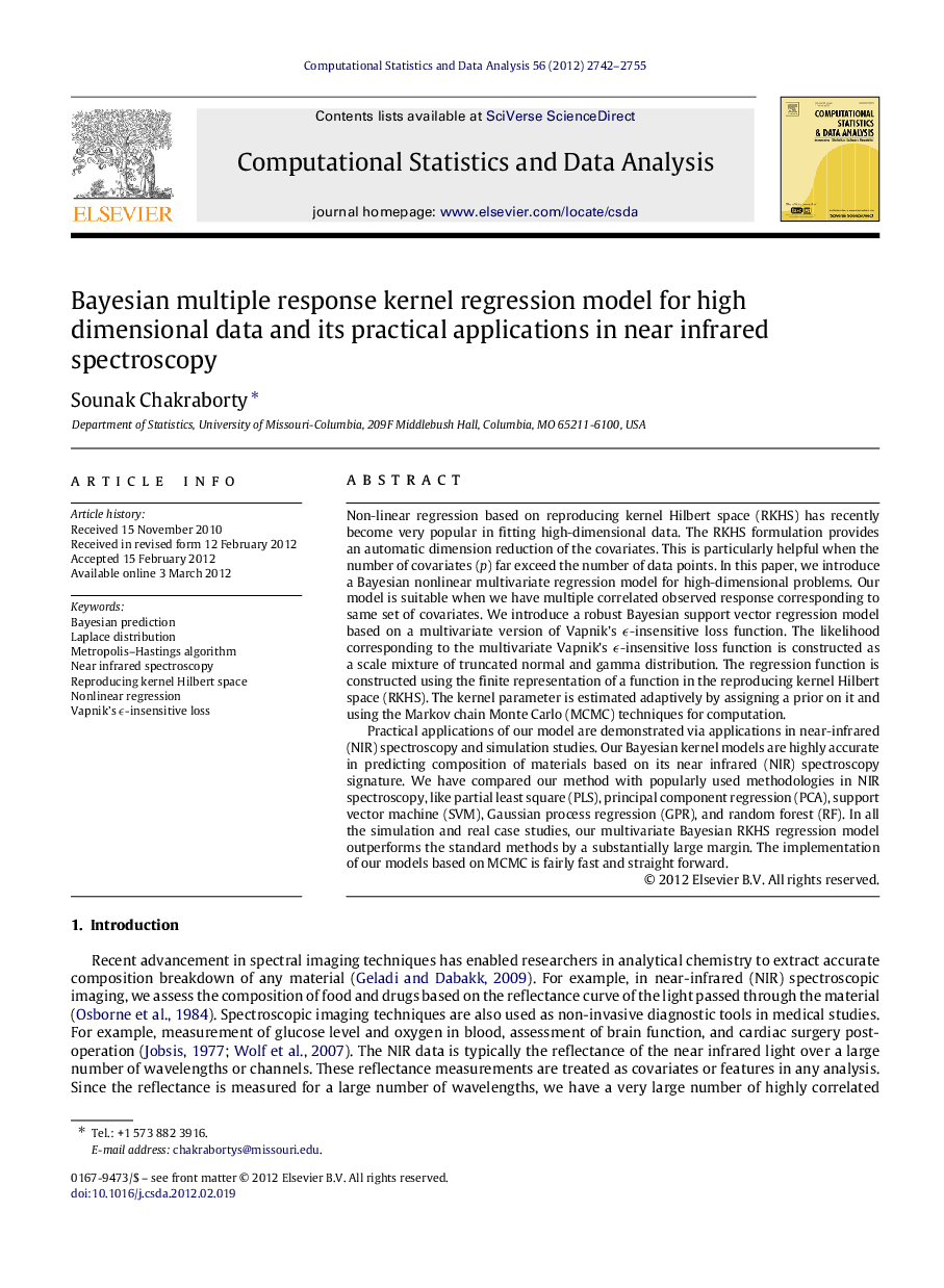 Bayesian multiple response kernel regression model for high dimensional data and its practical applications in near infrared spectroscopy