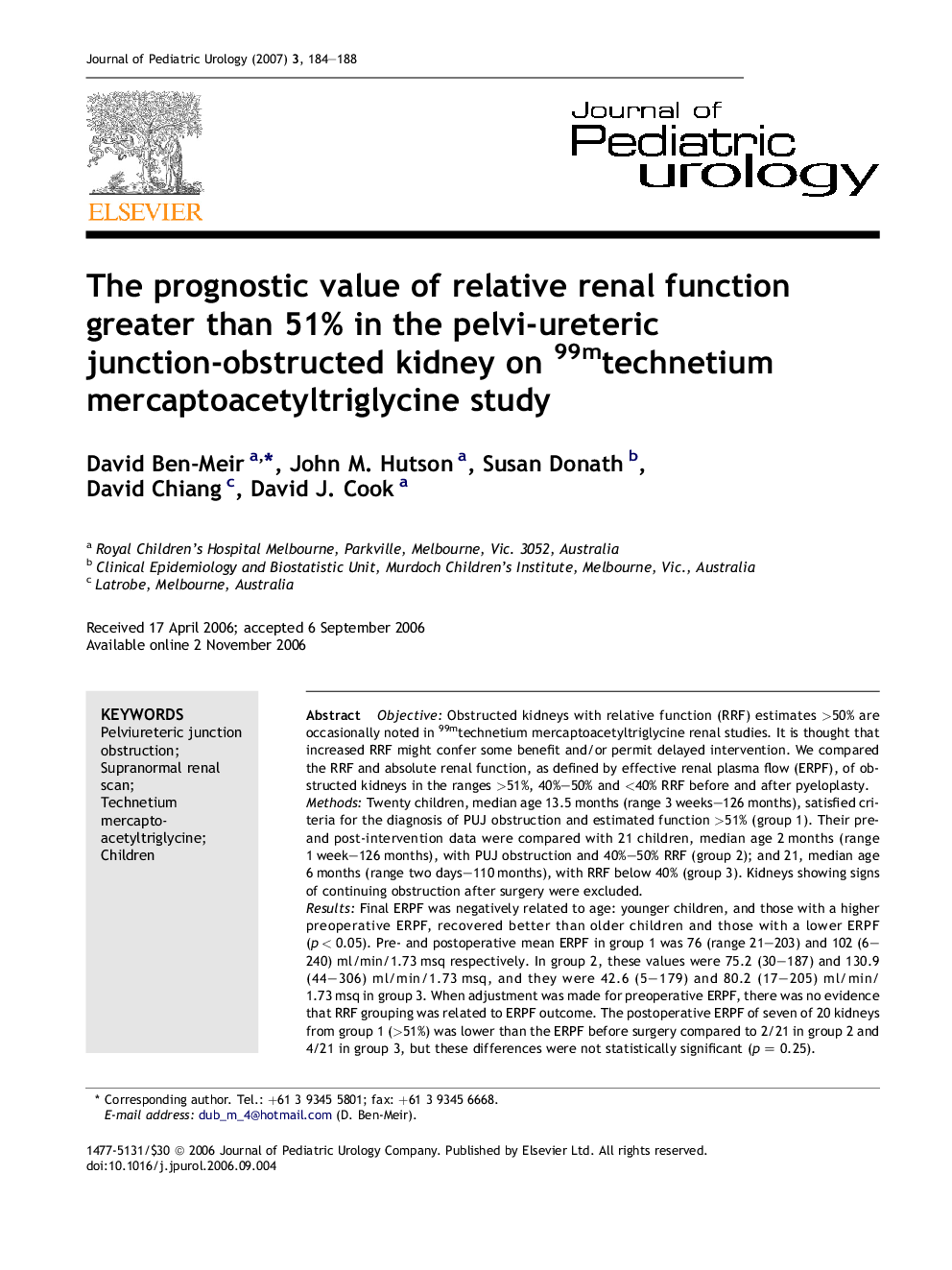 The prognostic value of relative renal function greater than 51% in the pelvi-ureteric junction-obstructed kidney on 99mtechnetium mercaptoacetyltriglycine study