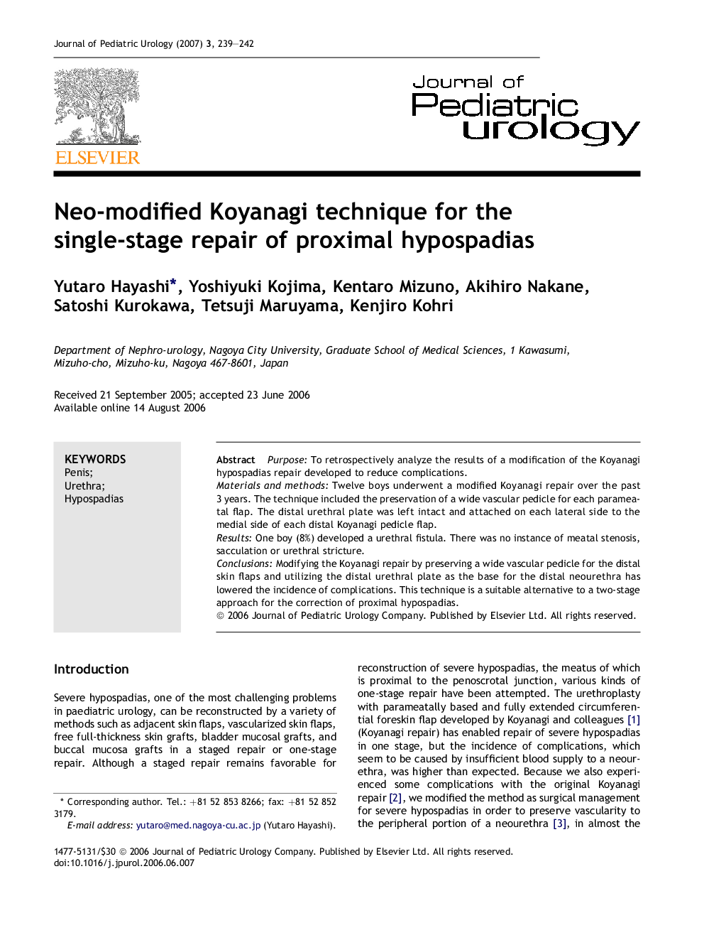 Neo-modified Koyanagi technique for the single-stage repair of proximal hypospadias