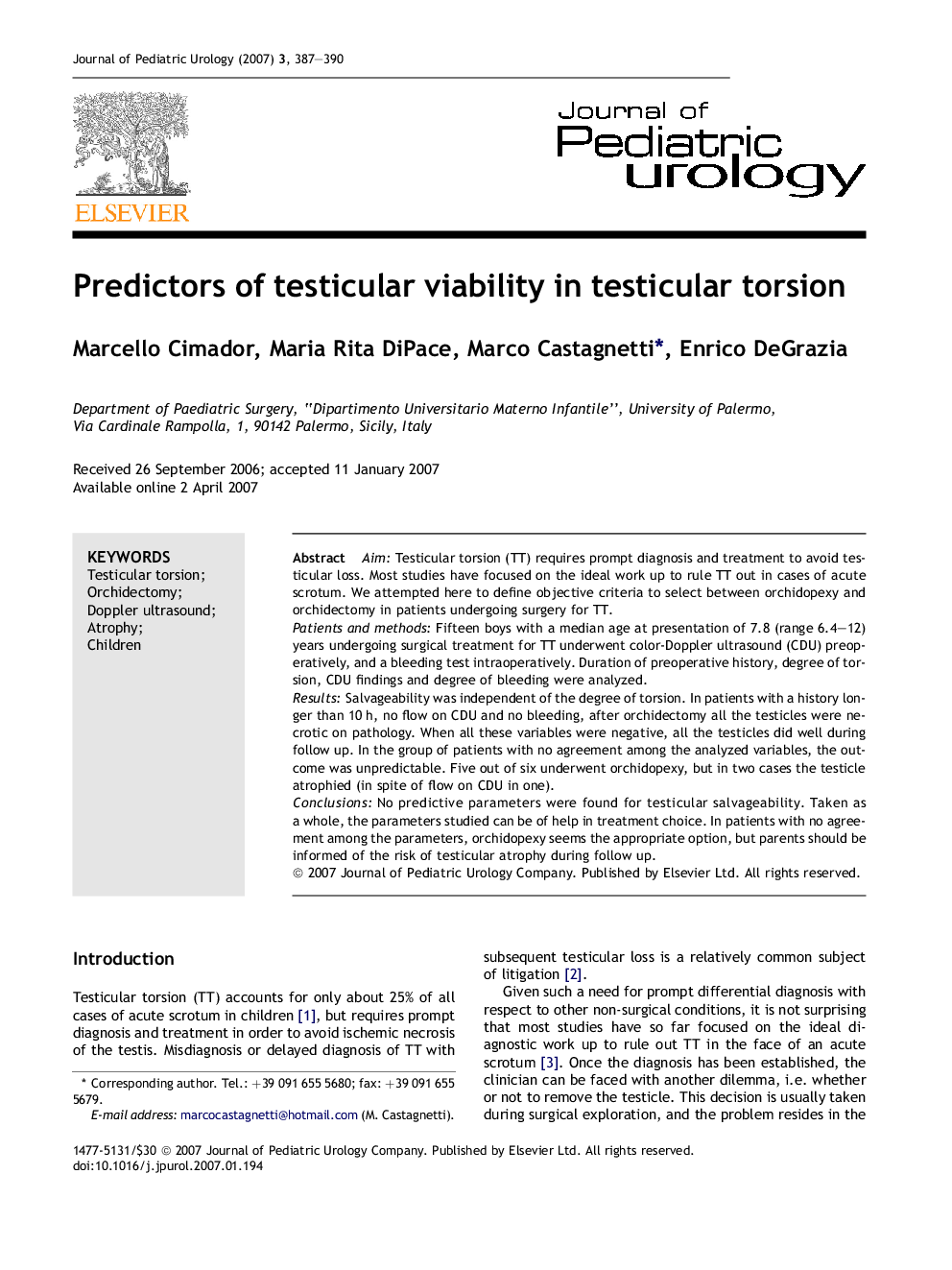 Predictors of testicular viability in testicular torsion