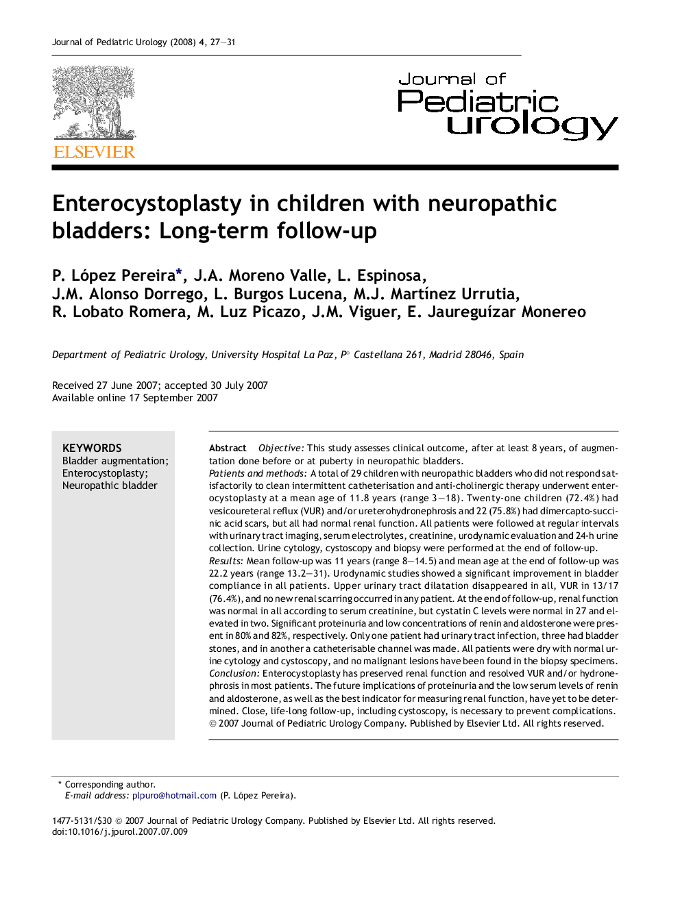 Enterocystoplasty in children with neuropathic bladders: Long-term follow-up