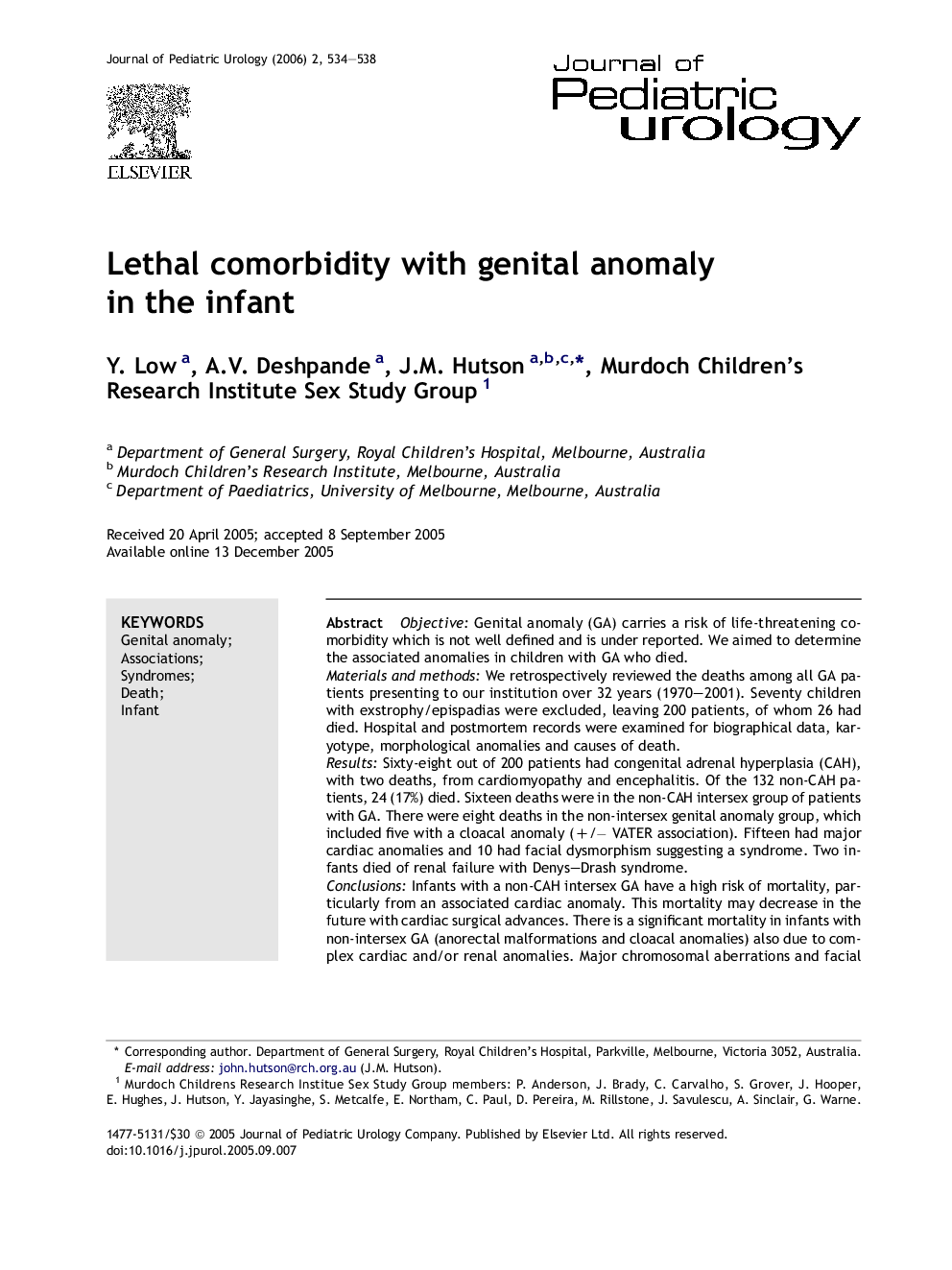 Lethal comorbidity with genital anomaly in the infant