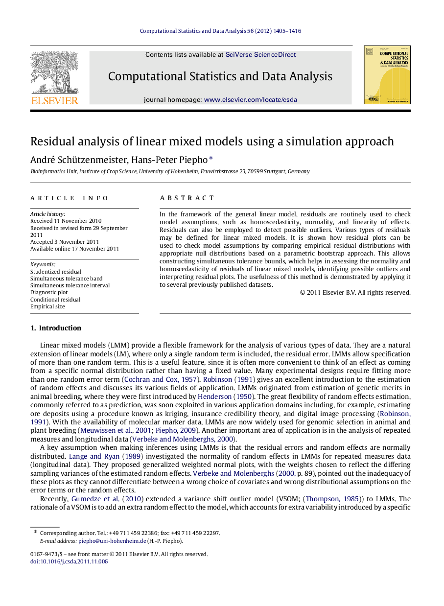 Residual analysis of linear mixed models using a simulation approach