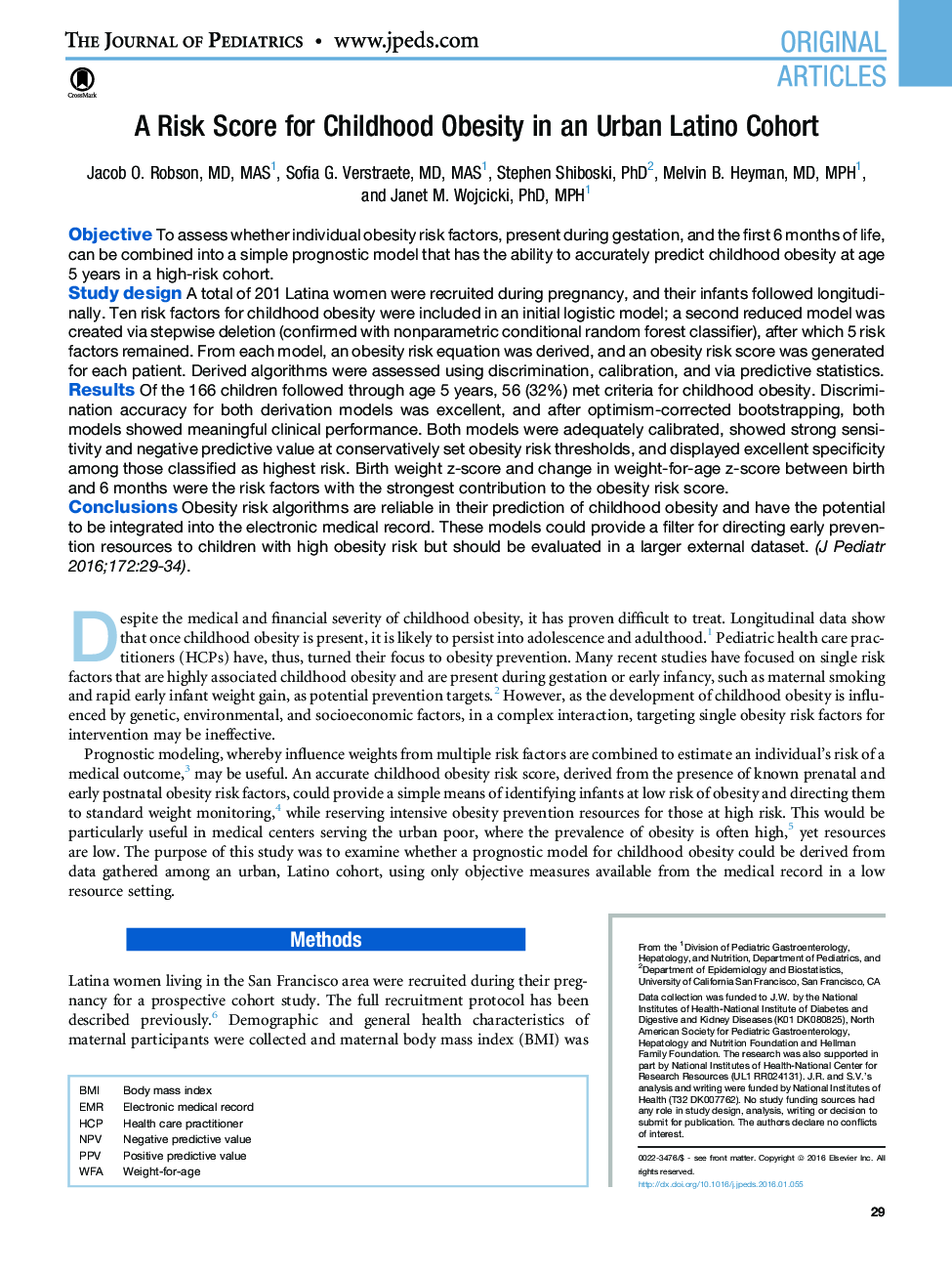 A Risk Score for Childhood Obesity in an Urban Latino Cohort