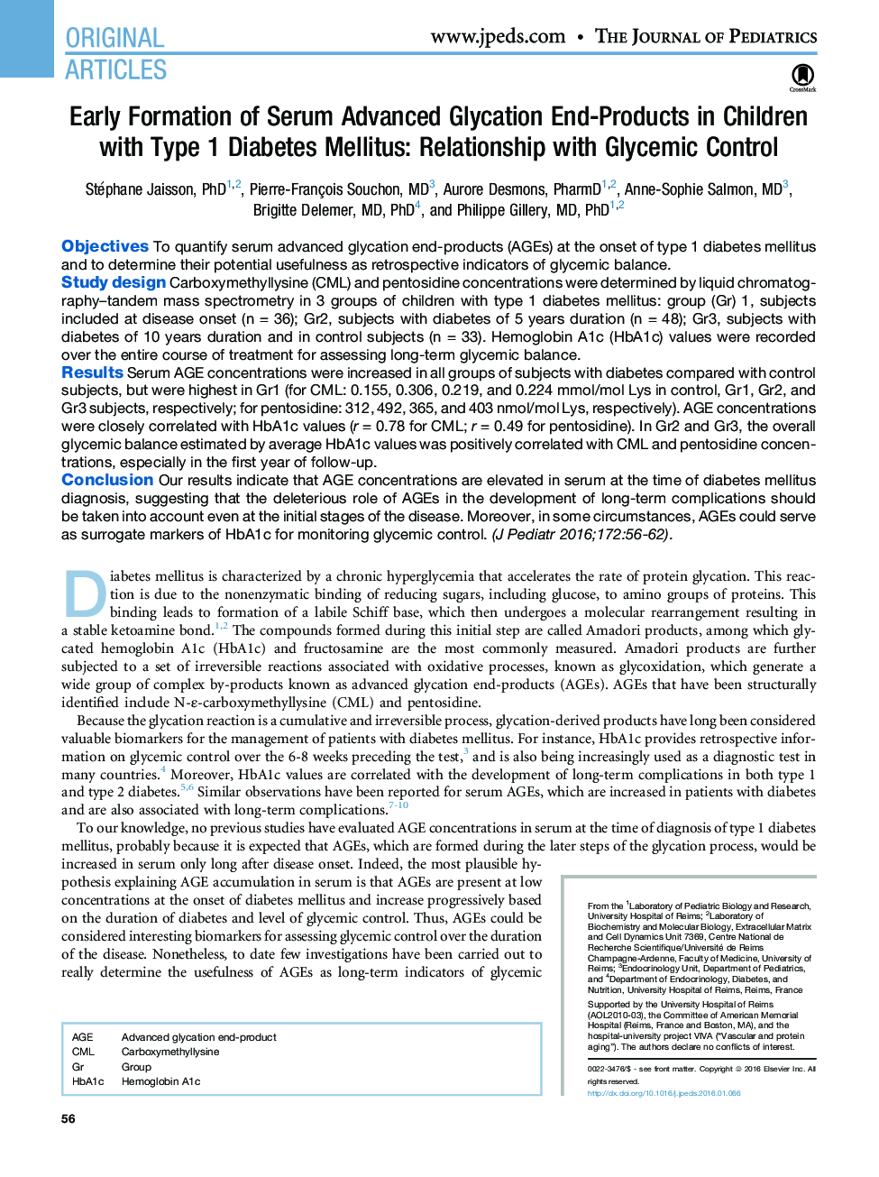 Early Formation of Serum Advanced Glycation End-Products in Children with Type 1 Diabetes Mellitus: Relationship with Glycemic Control 