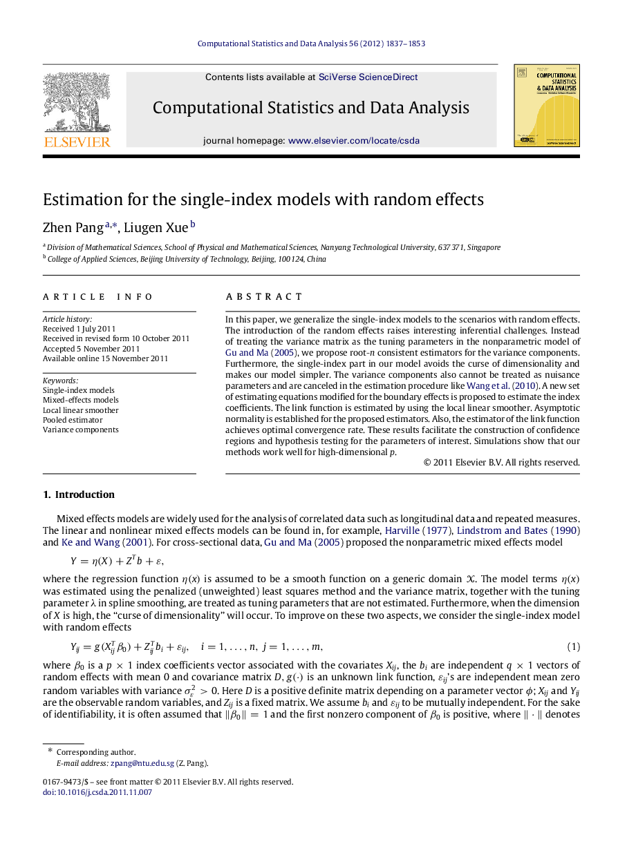 Estimation for the single-index models with random effects