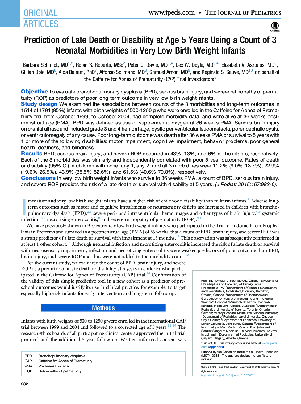 Prediction of Late Death or Disability at Age 5 Years Using a Count of 3 Neonatal Morbidities in Very Low Birth Weight Infants