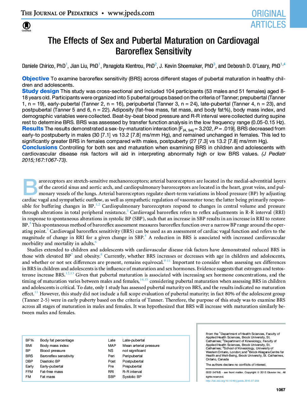 The Effects of Sex and Pubertal Maturation on Cardiovagal Baroreflex Sensitivity 