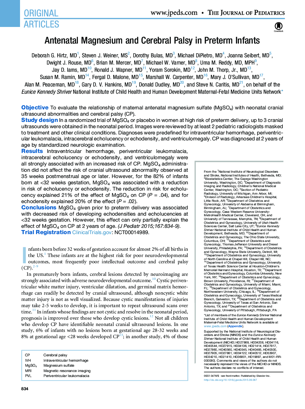 Antenatal Magnesium and Cerebral Palsy in Preterm Infants