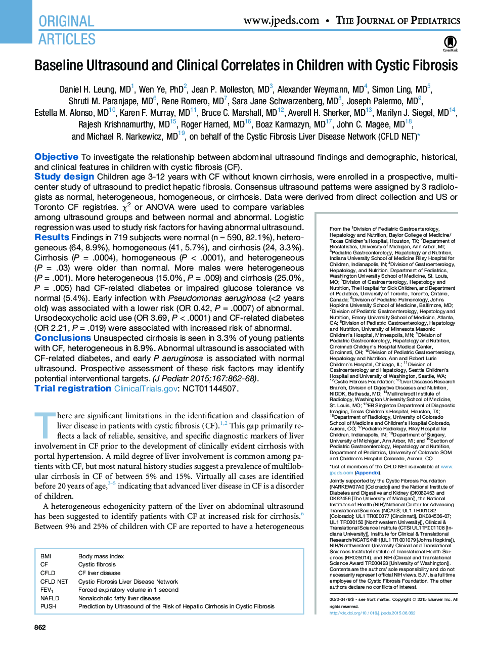 Baseline Ultrasound and Clinical Correlates in Children with Cystic Fibrosis