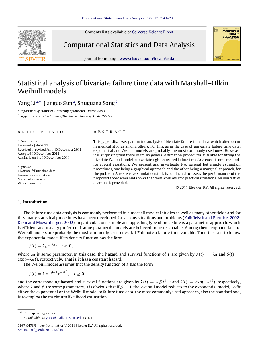 Statistical analysis of bivariate failure time data with Marshall–Olkin Weibull models