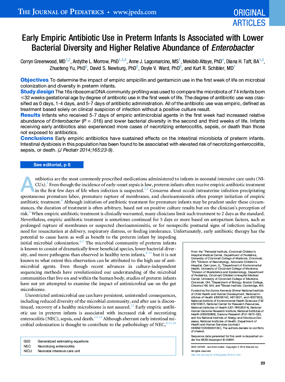 Early Empiric Antibiotic Use in Preterm Infants Is Associated with Lower Bacterial Diversity and Higher Relative Abundance of Enterobacter 