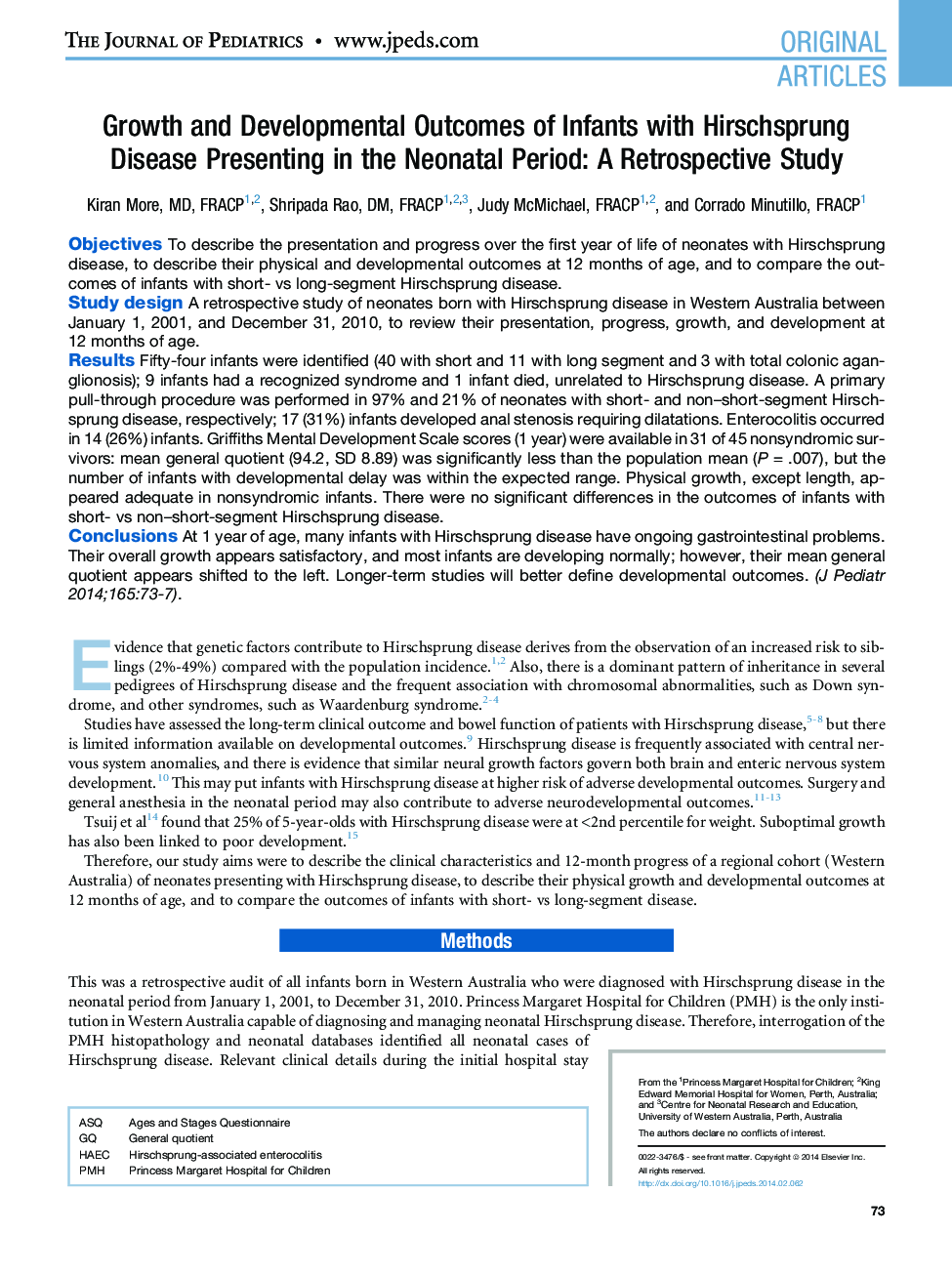 Growth and Developmental Outcomes of Infants with Hirschsprung Disease Presenting in the Neonatal Period: A Retrospective Study