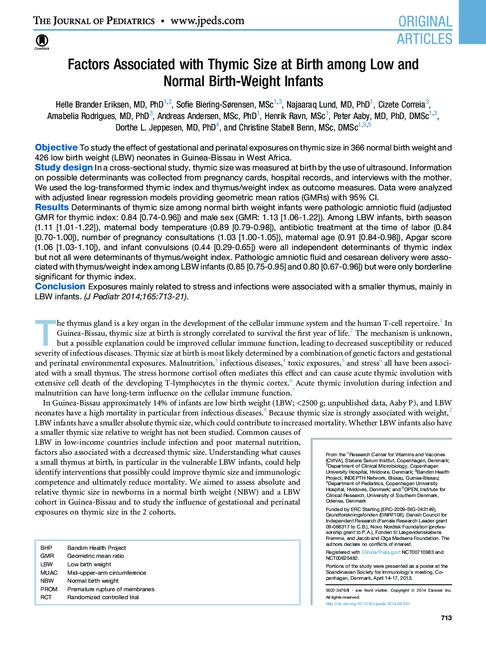 Factors Associated with Thymic Size at Birth among Low and Normal Birth-Weight Infants 