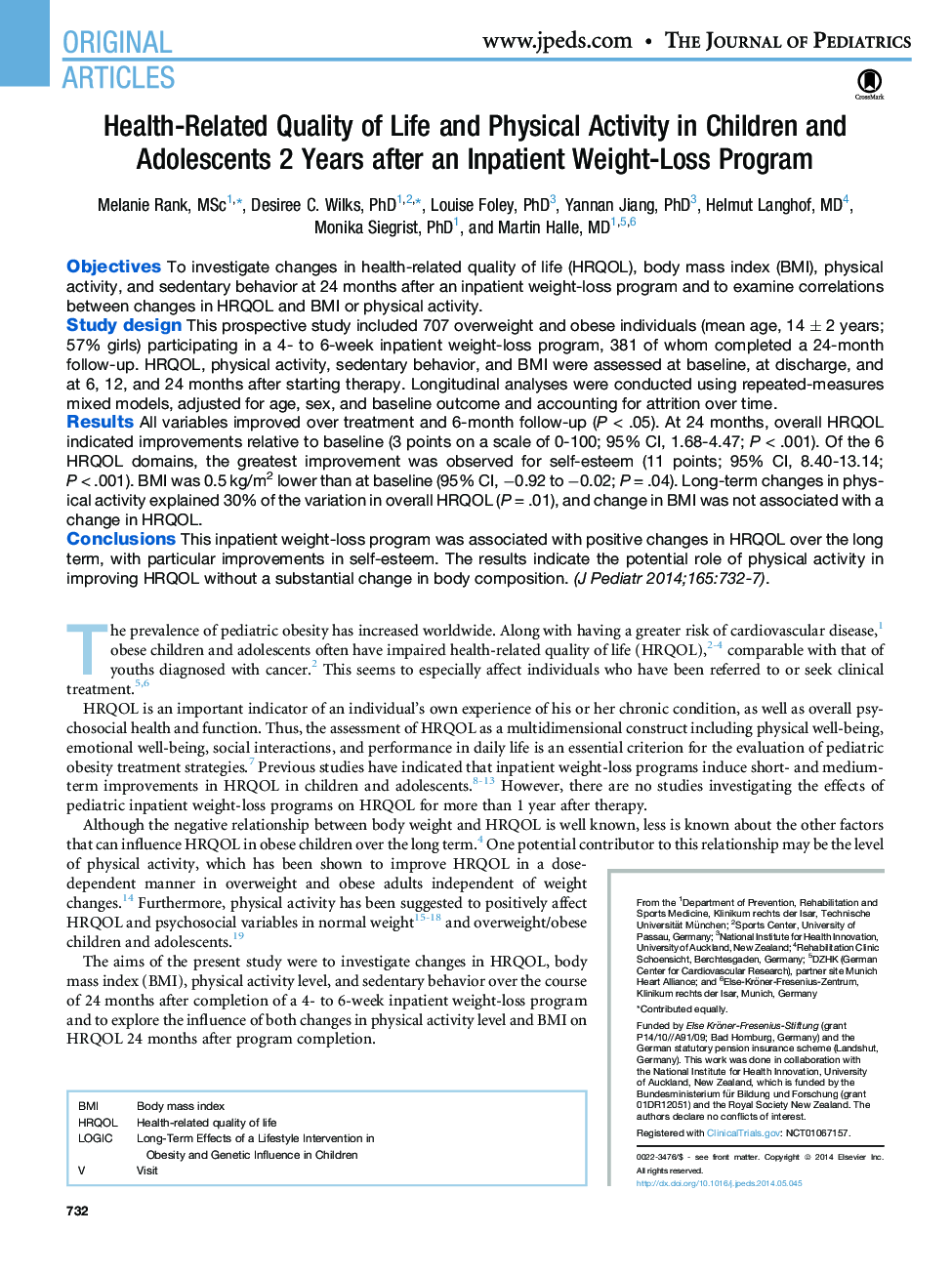 Health-Related Quality of Life and Physical Activity in Children and Adolescents 2Â Years after an Inpatient Weight-Loss Program