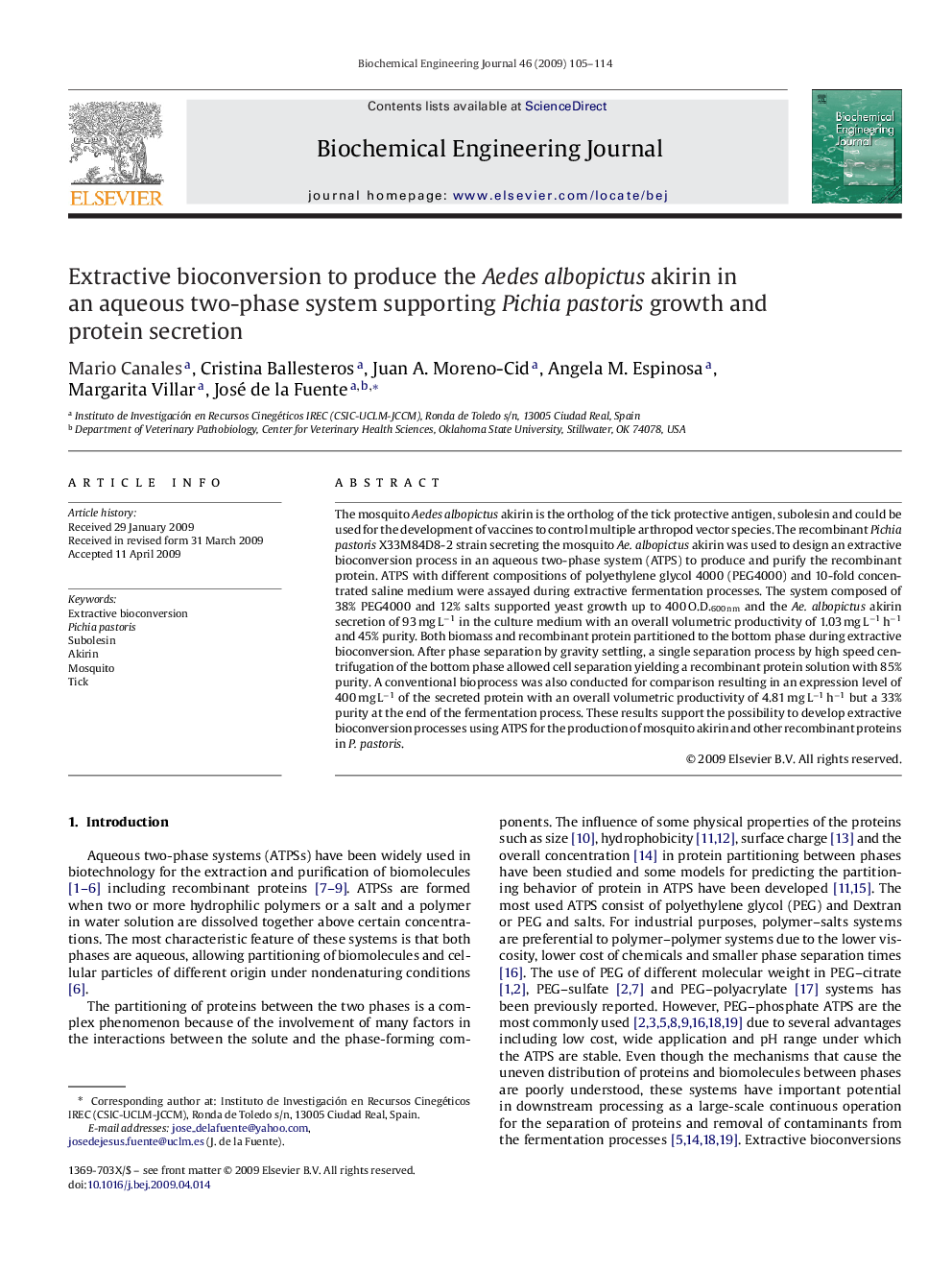 Extractive bioconversion to produce the Aedes albopictus akirin in an aqueous two-phase system supporting Pichia pastoris growth and protein secretion