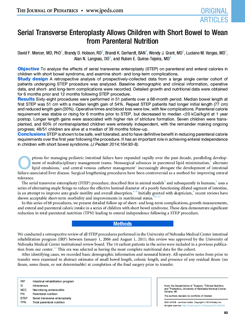 Serial Transverse Enteroplasty Allows Children with Short Bowel to Wean from Parenteral Nutrition 