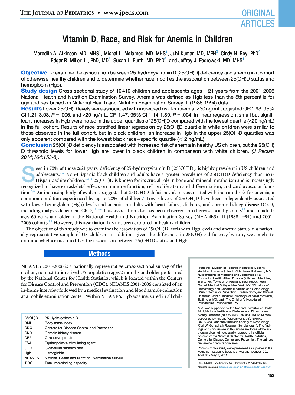 Vitamin D, Race, and Risk for Anemia in Children