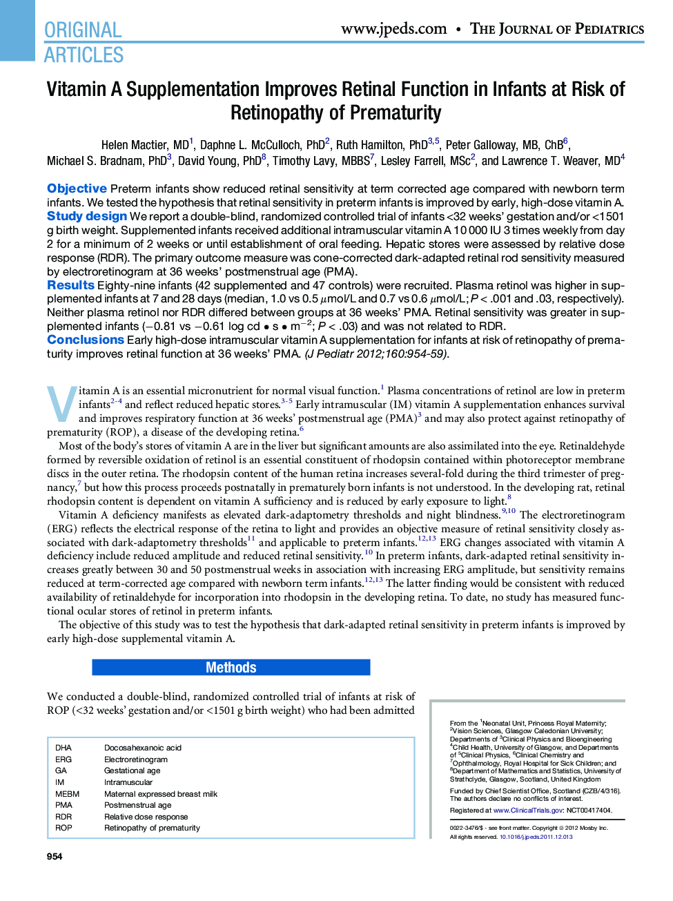 Vitamin A Supplementation Improves Retinal Function in Infants at Risk of Retinopathy of Prematurity