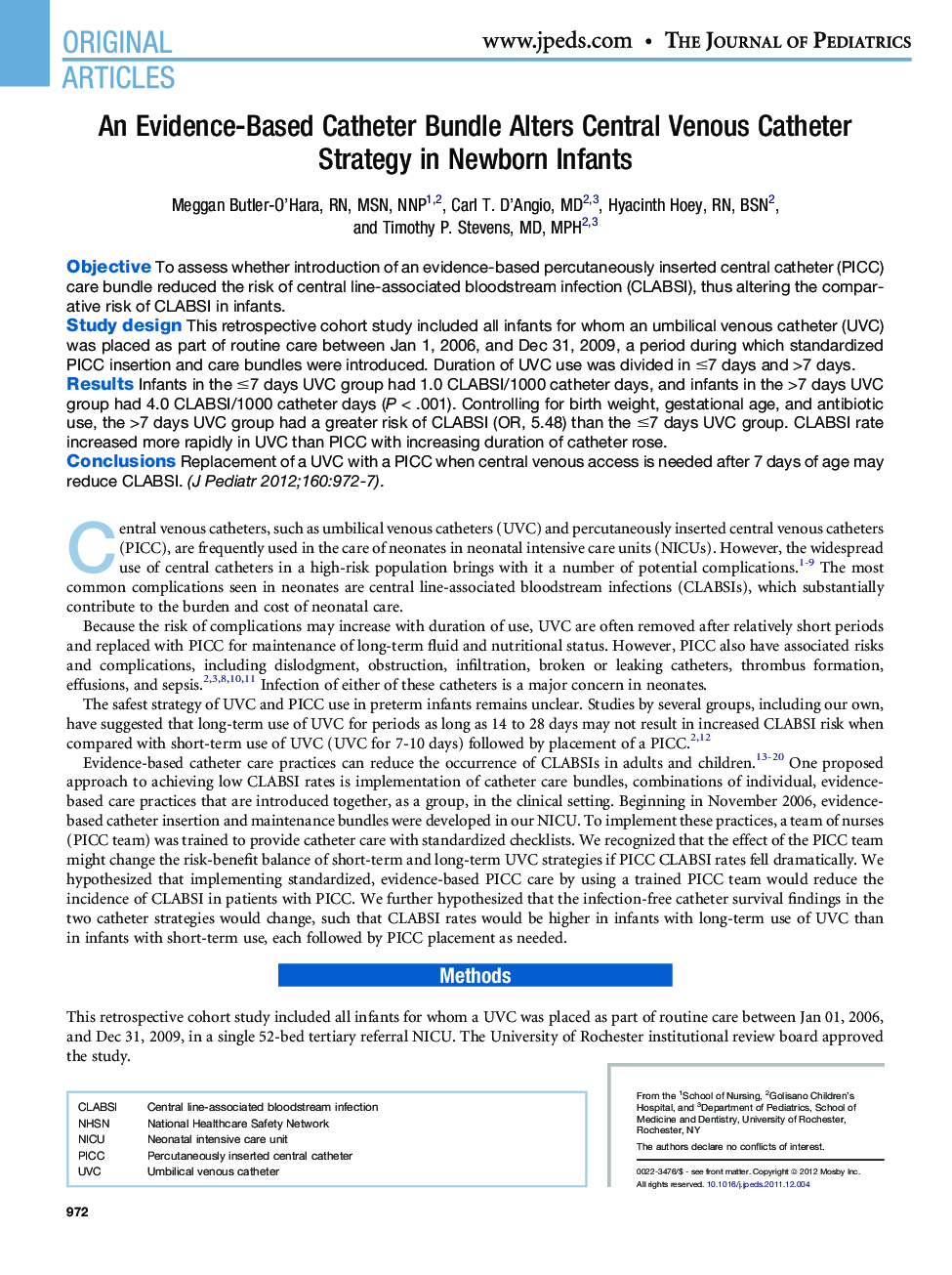 An Evidence-Based Catheter Bundle Alters Central Venous Catheter Strategy in Newborn Infants