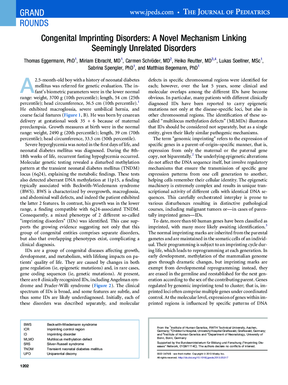 Congenital Imprinting Disorders: A Novel Mechanism Linking Seemingly Unrelated Disorders