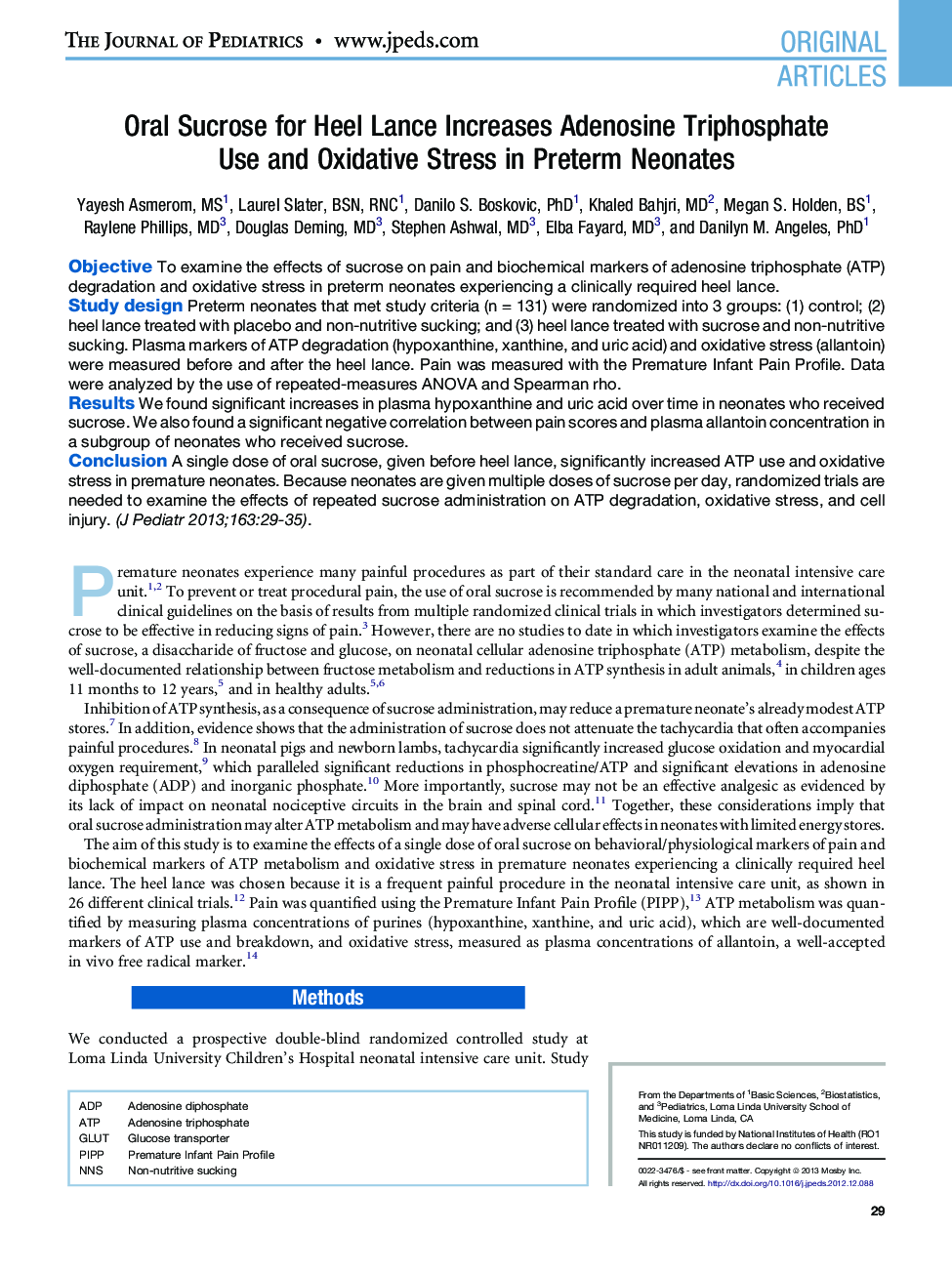 Oral Sucrose for Heel Lance Increases Adenosine Triphosphate Use and Oxidative Stress in Preterm Neonates