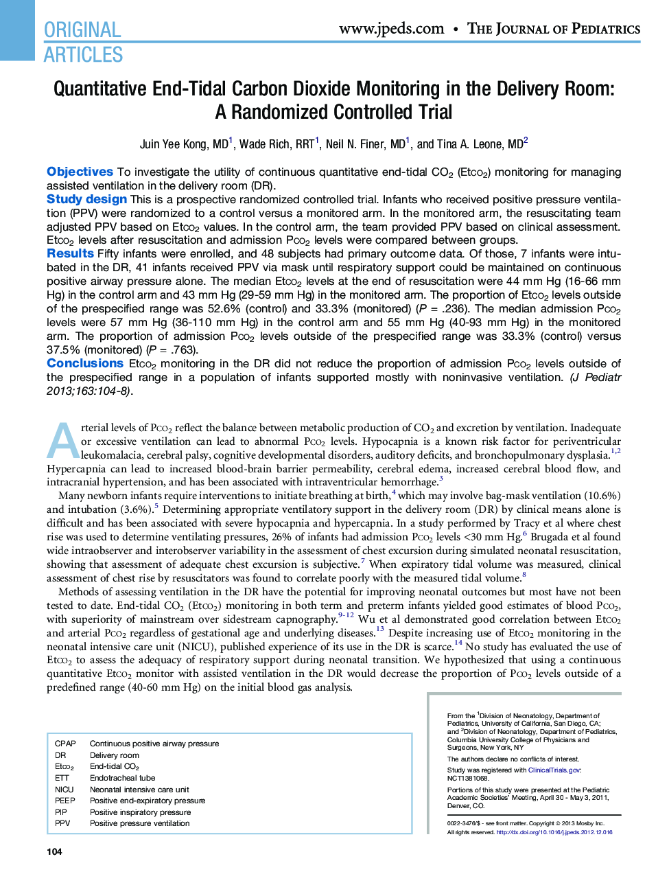 Quantitative End-Tidal Carbon Dioxide Monitoring in the Delivery Room: AÂ Randomized Controlled Trial