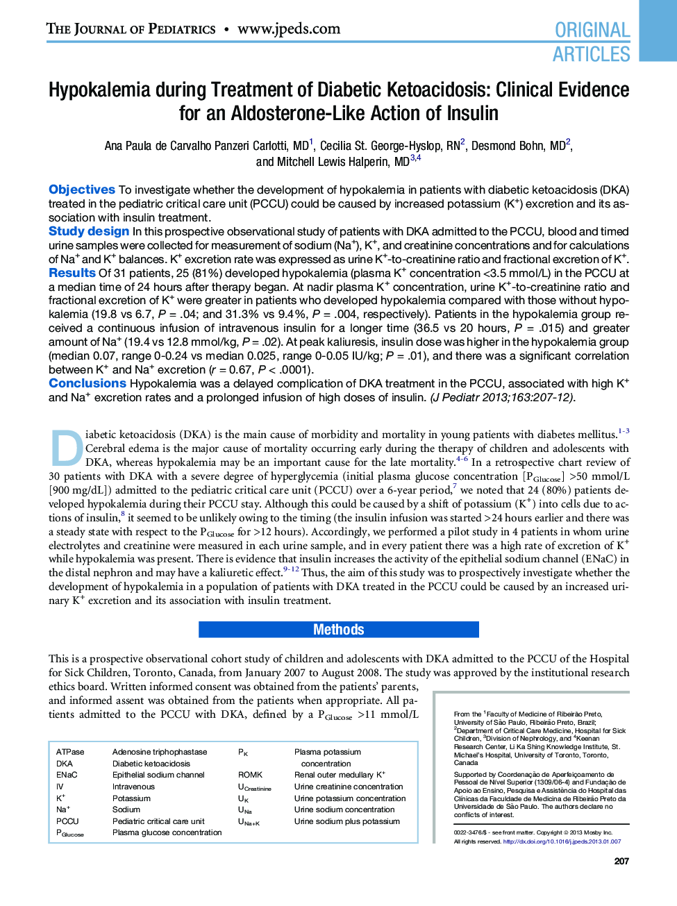 Hypokalemia during Treatment of Diabetic Ketoacidosis: Clinical Evidence for an Aldosterone-Like Action of Insulin