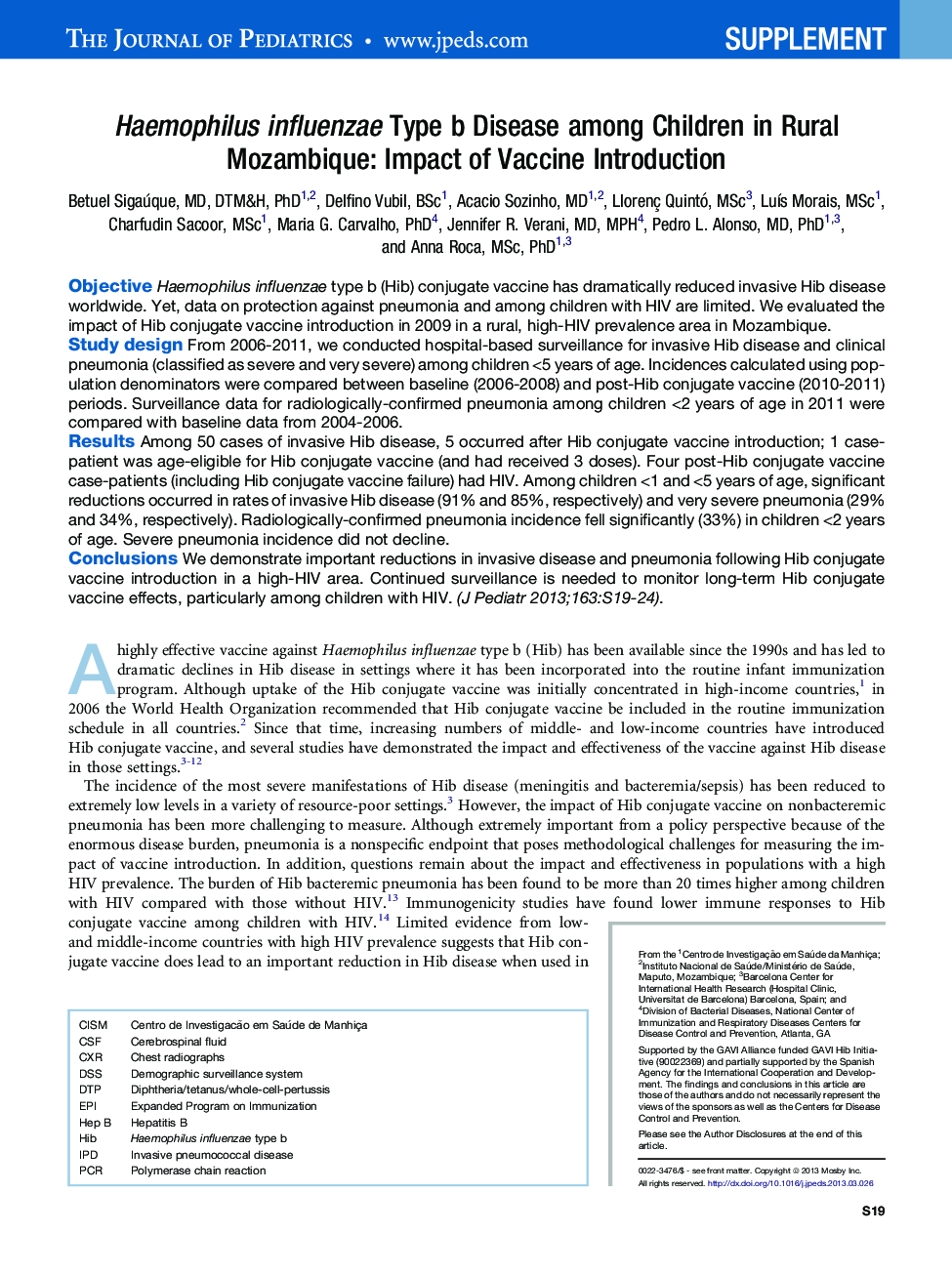 Haemophilus influenzae Type b Disease among Children in Rural Mozambique: Impact of Vaccine Introduction 