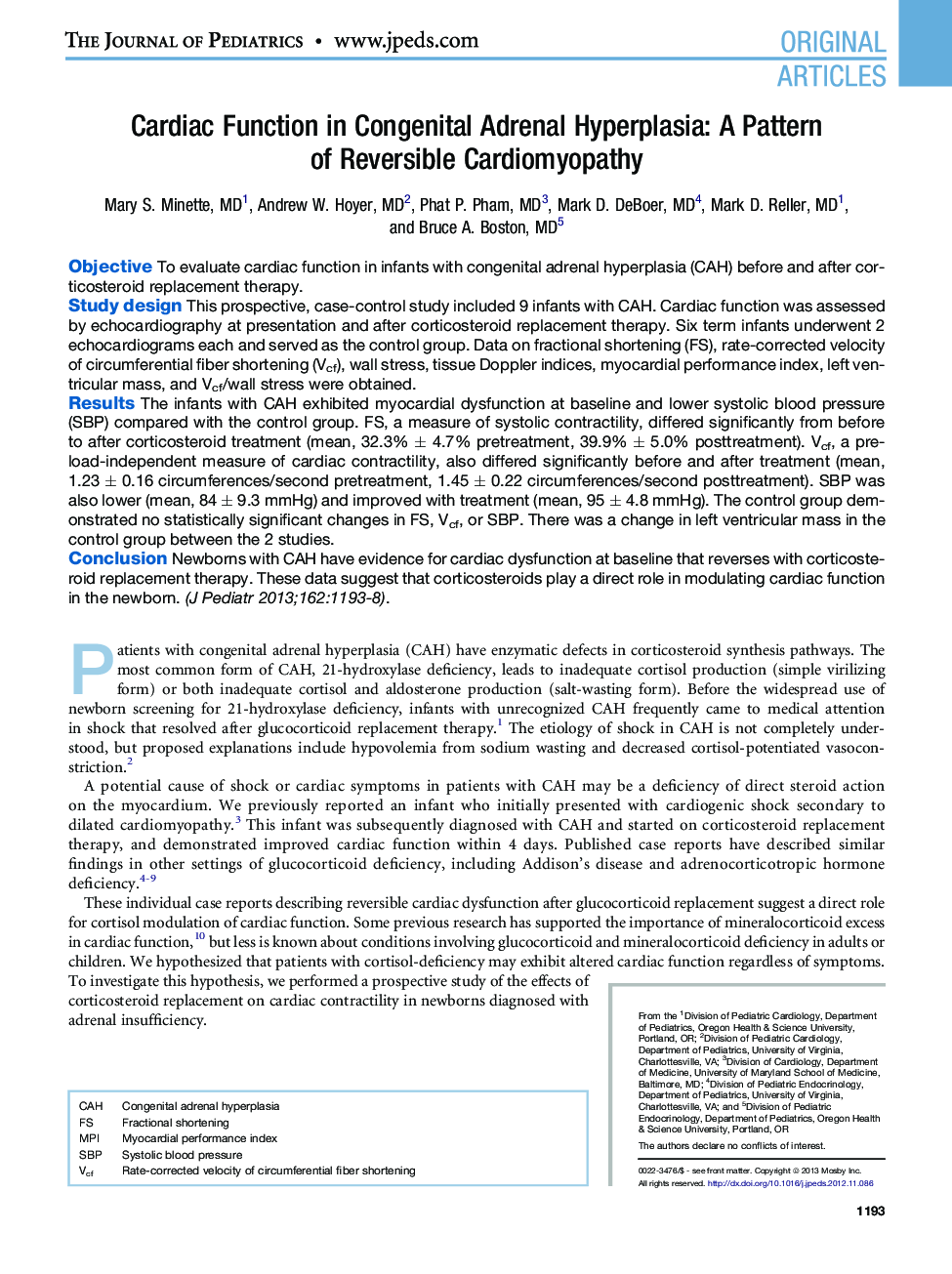 Cardiac Function in Congenital Adrenal Hyperplasia: A Pattern ofÂ Reversible Cardiomyopathy