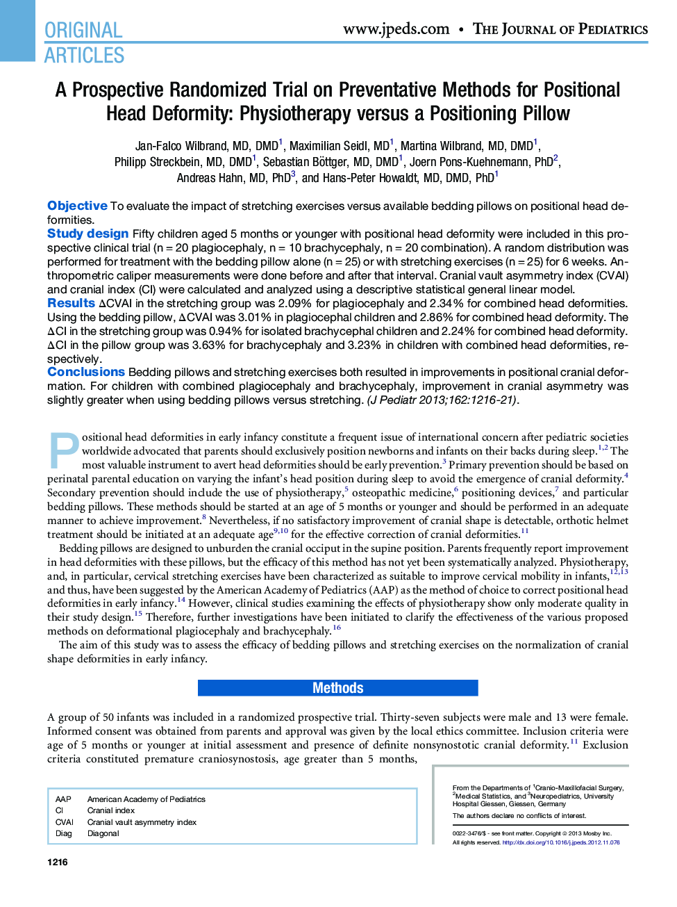 عکس صفحه اول مقاله: A Prospective Randomized Trial on Preventative Methods for Positional Head Deformity: Physiotherapy versus a Positioning Pillow A Prospective Randomized Trial on Preventative Methods for Positional Head Deformity: Physiotherapy versus a Positioning Pillow